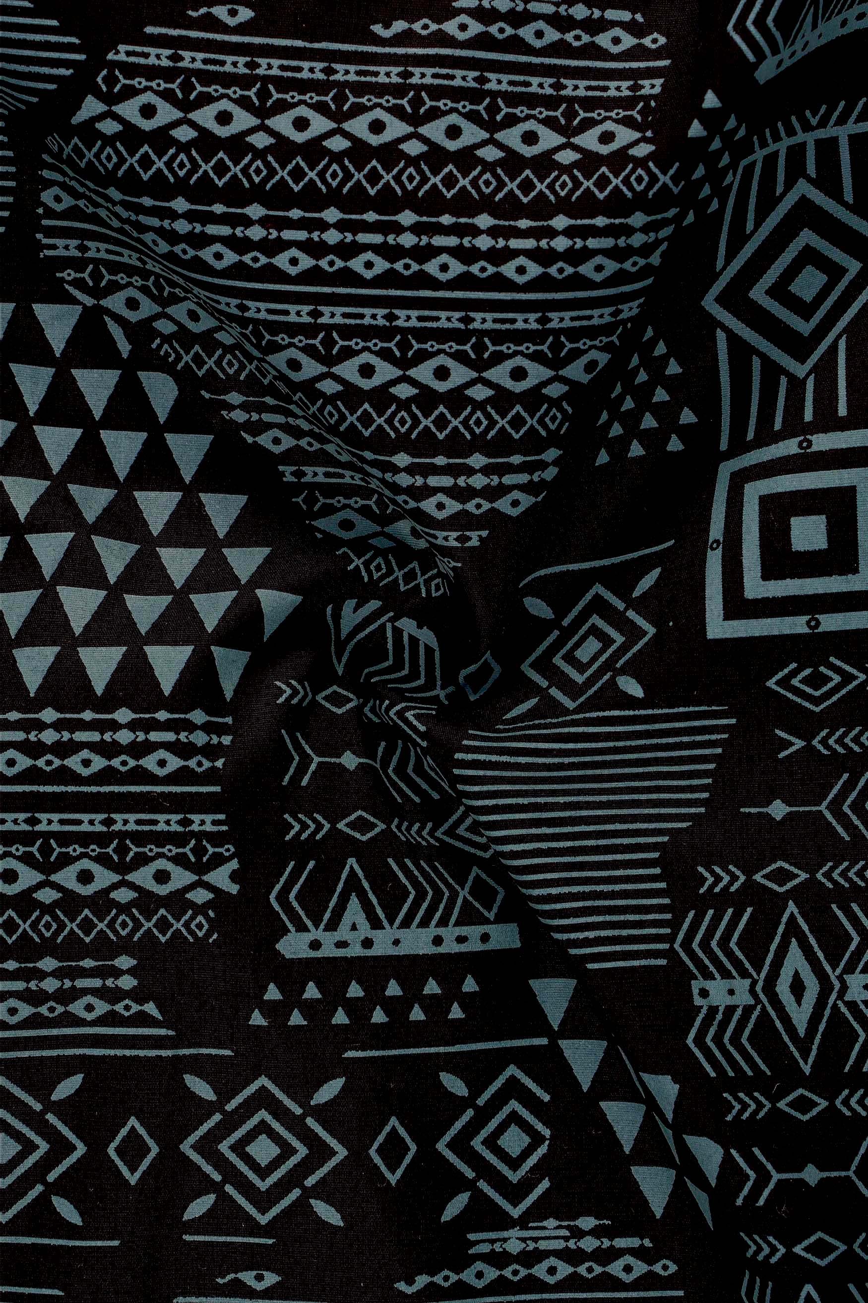 Noirix-Jade Black And Bayoux Gray Geometric Printed Super Soft Premium Cotton Casual Shirt