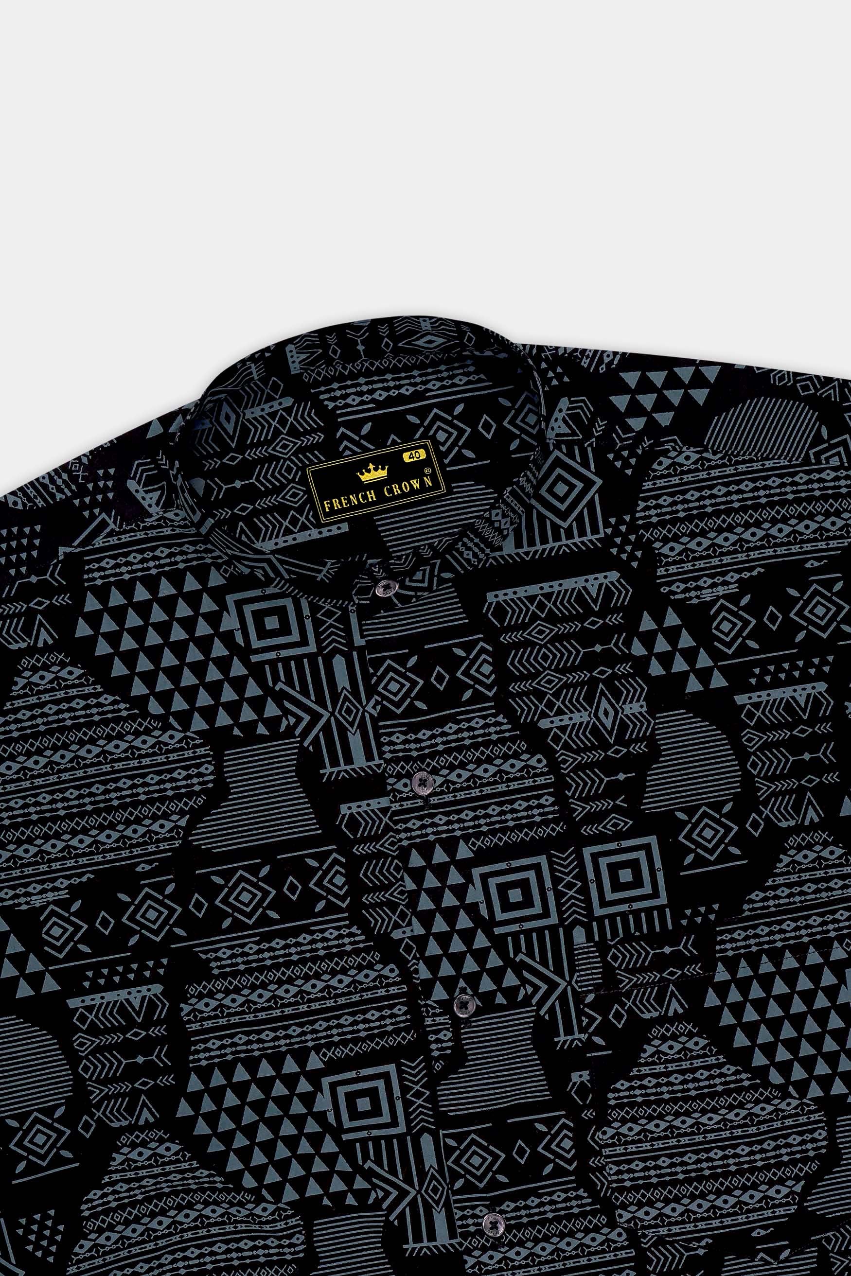 Noirix-Jade Black And Bayoux Gray Geometric Printed Super Soft Premium Cotton Casual Shirt