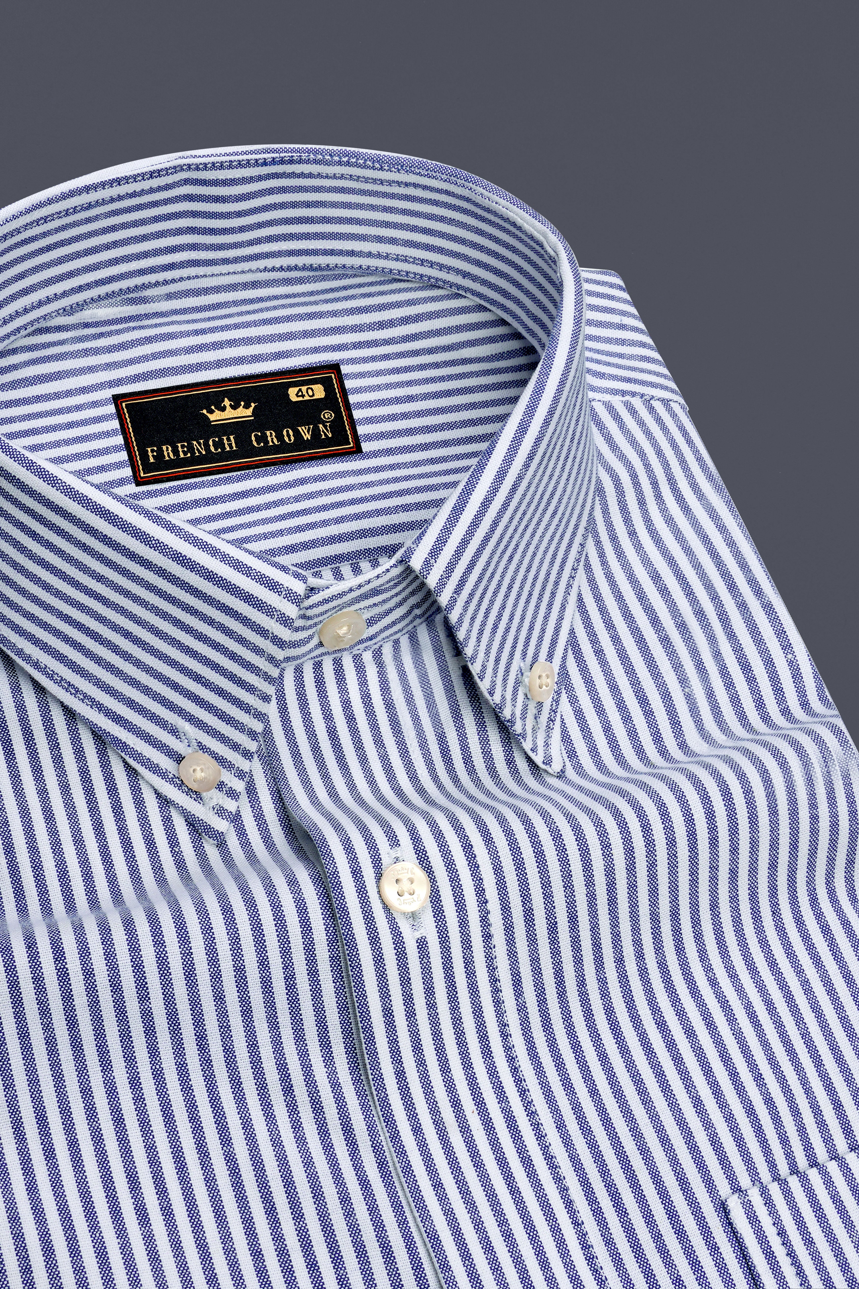 Regent-Rhino Blue Striped Oxford Premium Cotton Dress Shirt