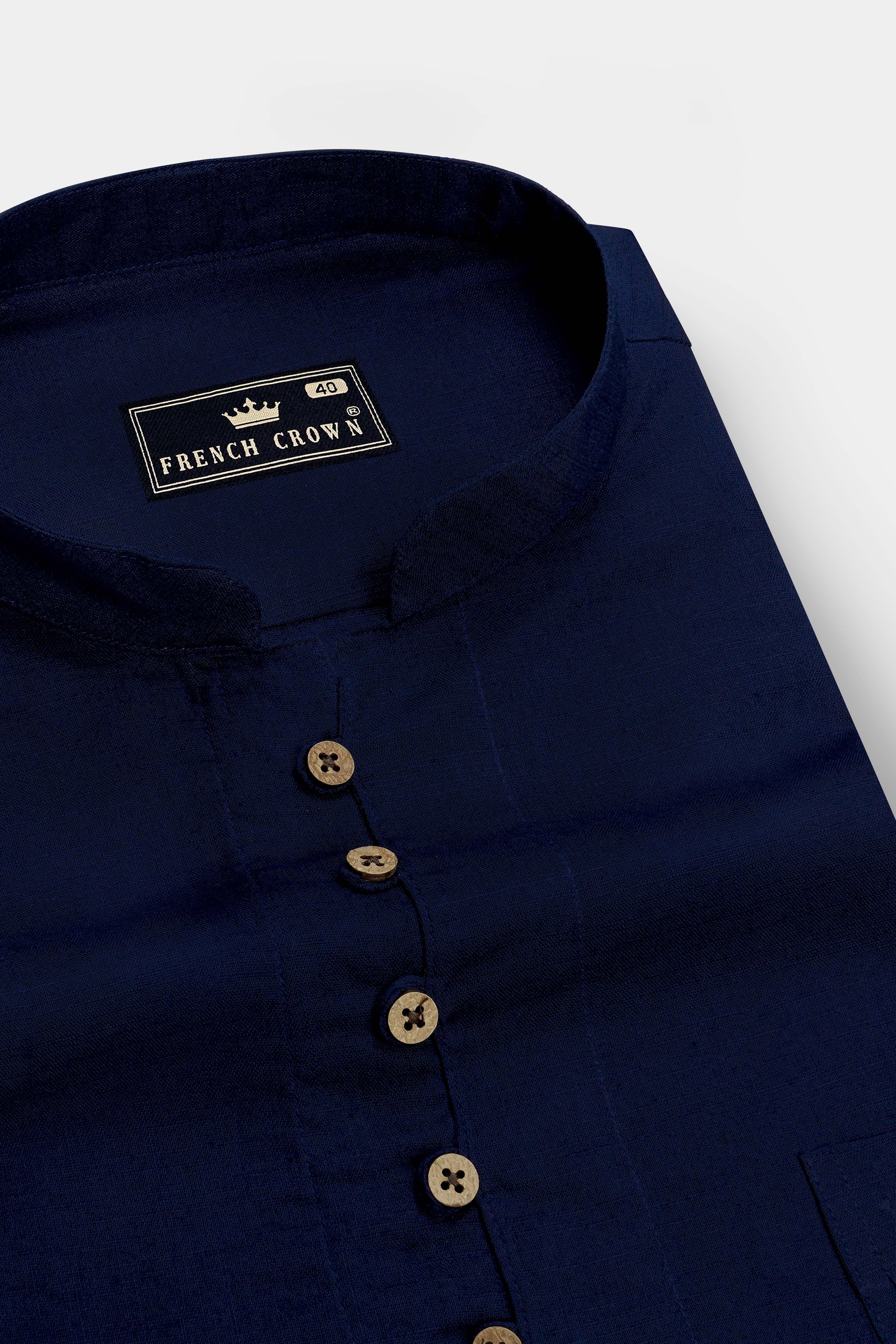 Obsidian-Midnight Blue Luxurious Linen Casual Kurta Shirt