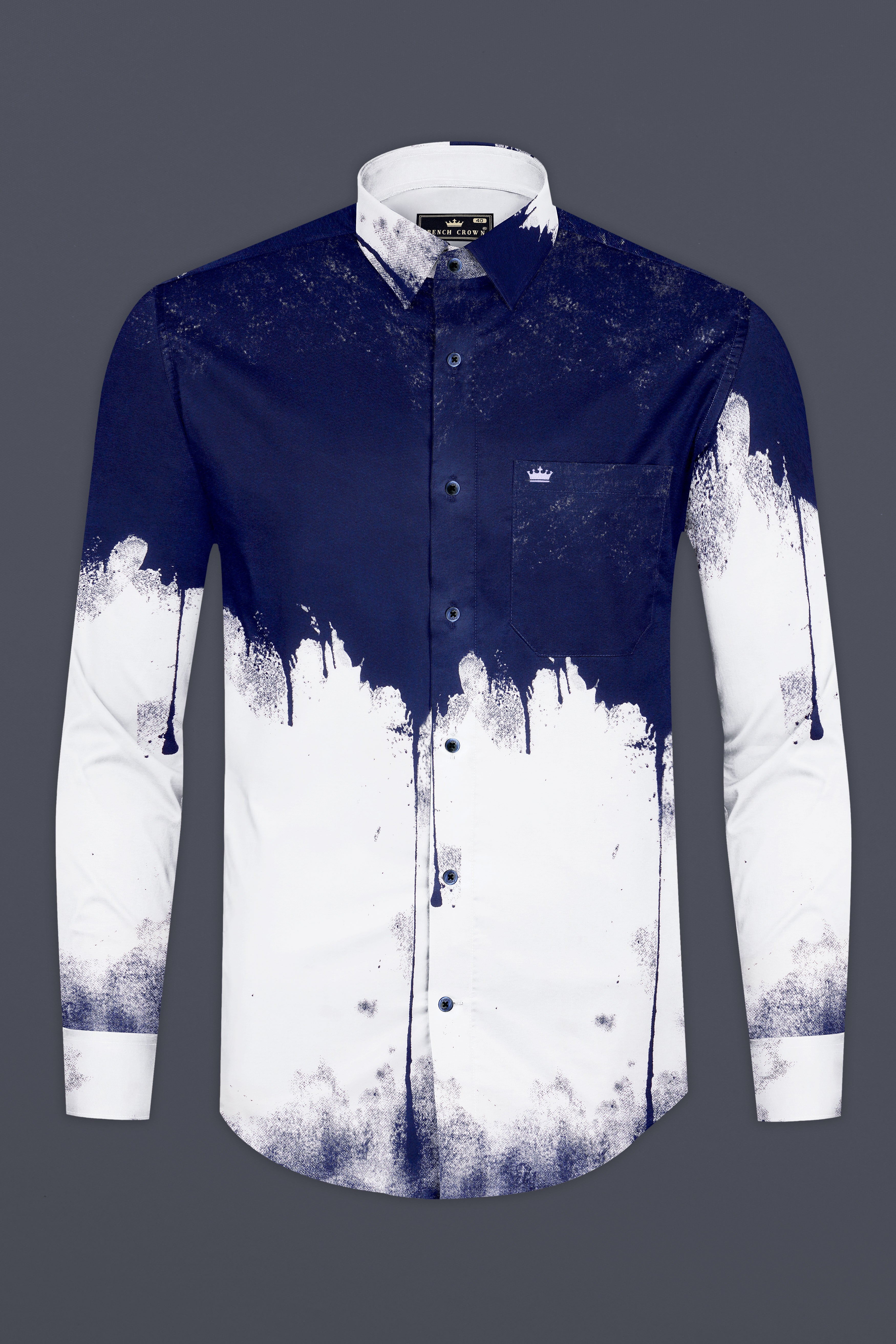 Riviera-Bunting Blue And Bright White Splash Printed Dobby Premium Giza Cotton Casual Shirt