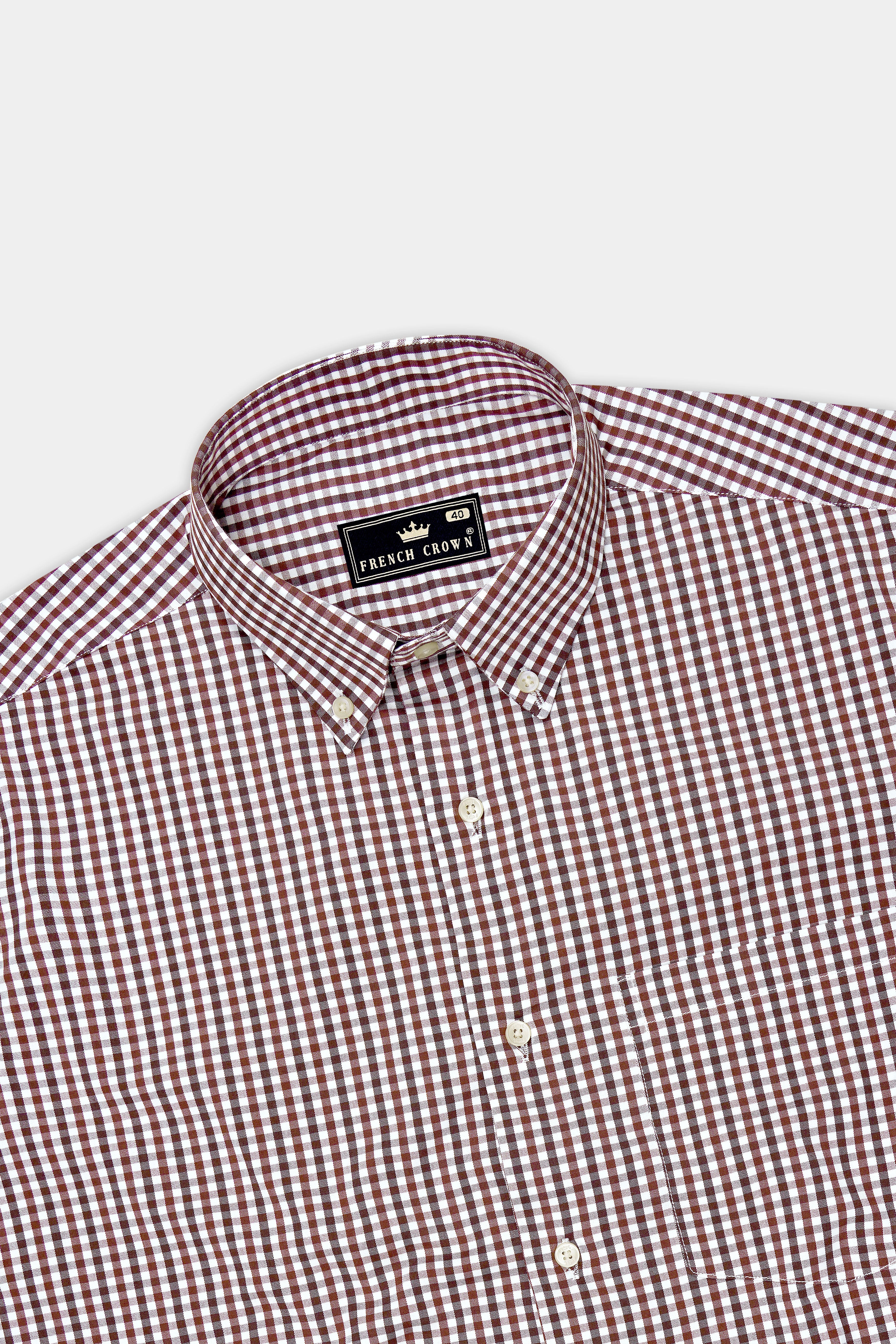 Kastor-Copper Rust Brown And Bright White Gingham Plaid Super Soft Premium Cotton Dress Shirt
