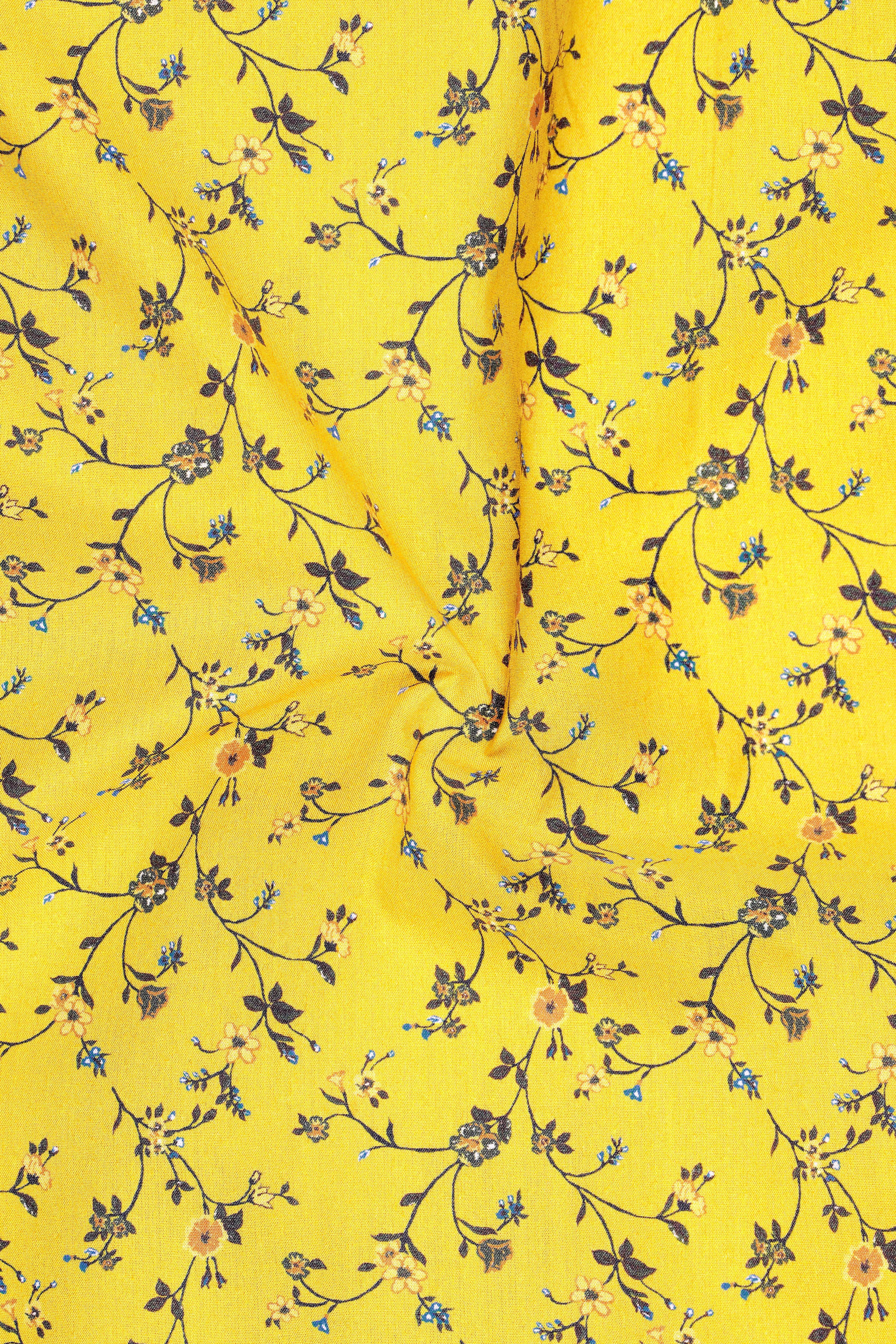 Saffron-Turmeric Yellow Printed Subtle Sheen Super Soft Premium Cotton Casual Shirt