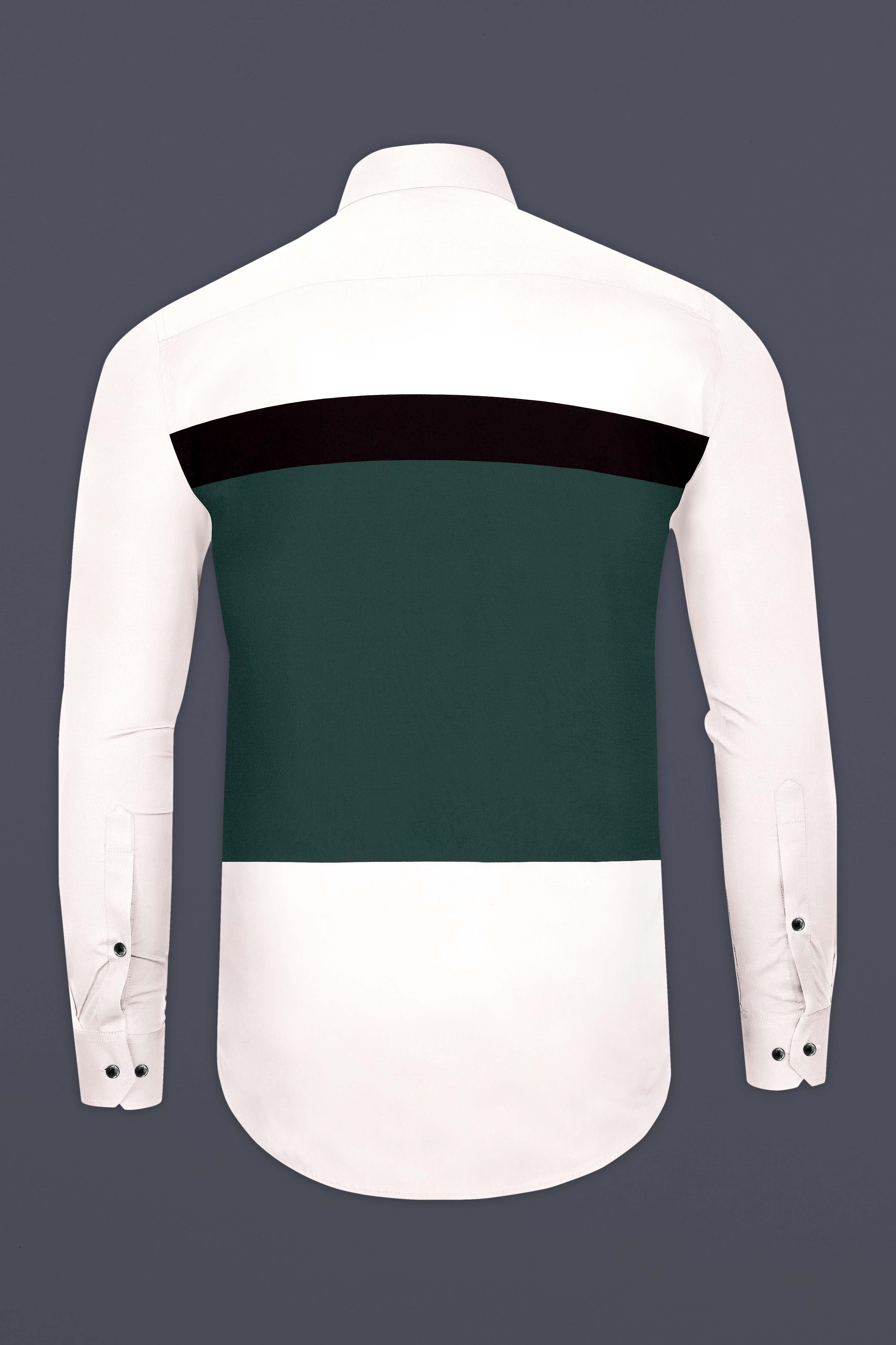 Clario-Bright White And Phthalo Green Striped Oxford Premium Cotton Casual Shirt
