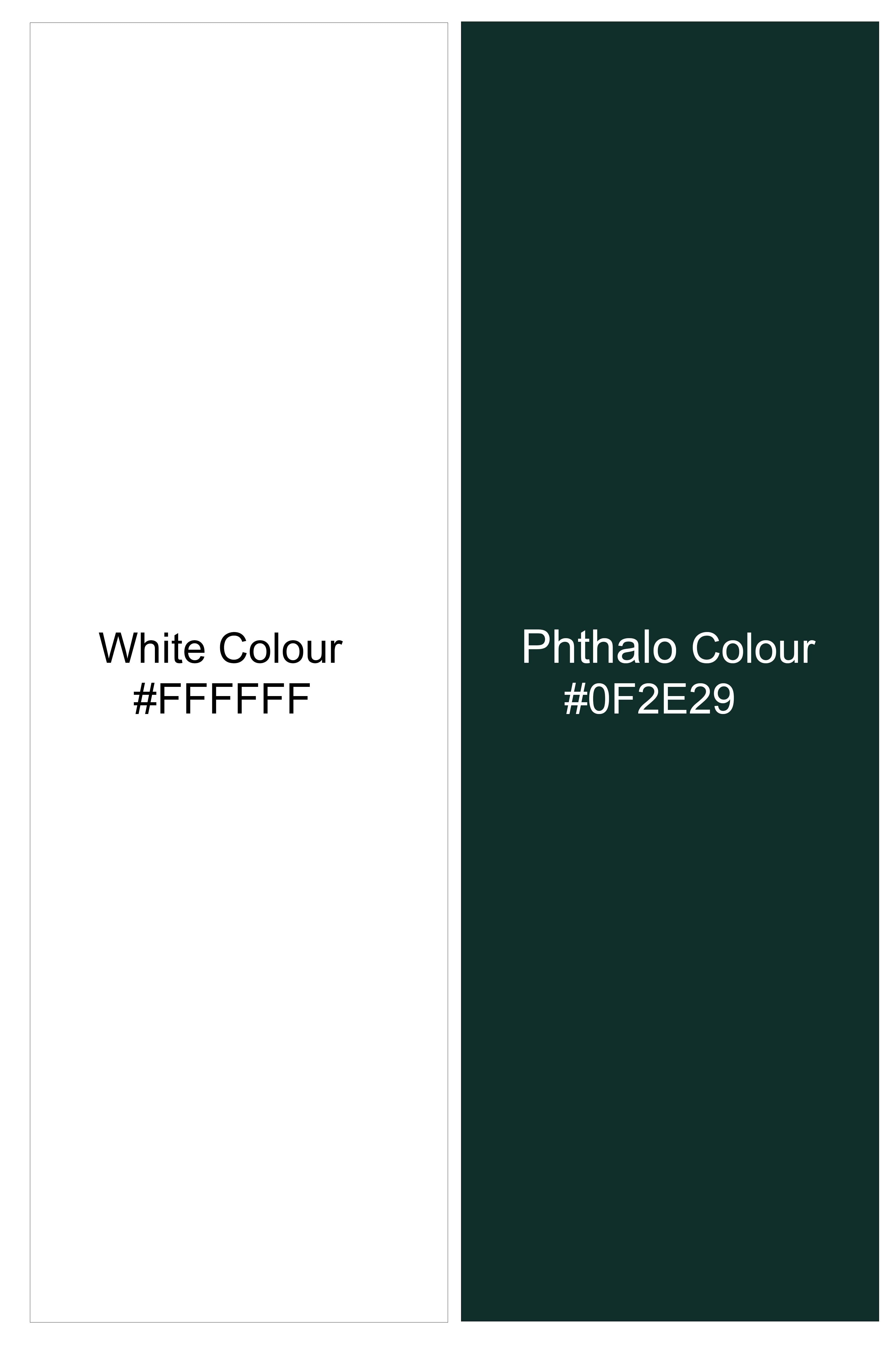 Clario-Bright White And Phthalo Green Striped Oxford Premium Cotton Casual Shirt