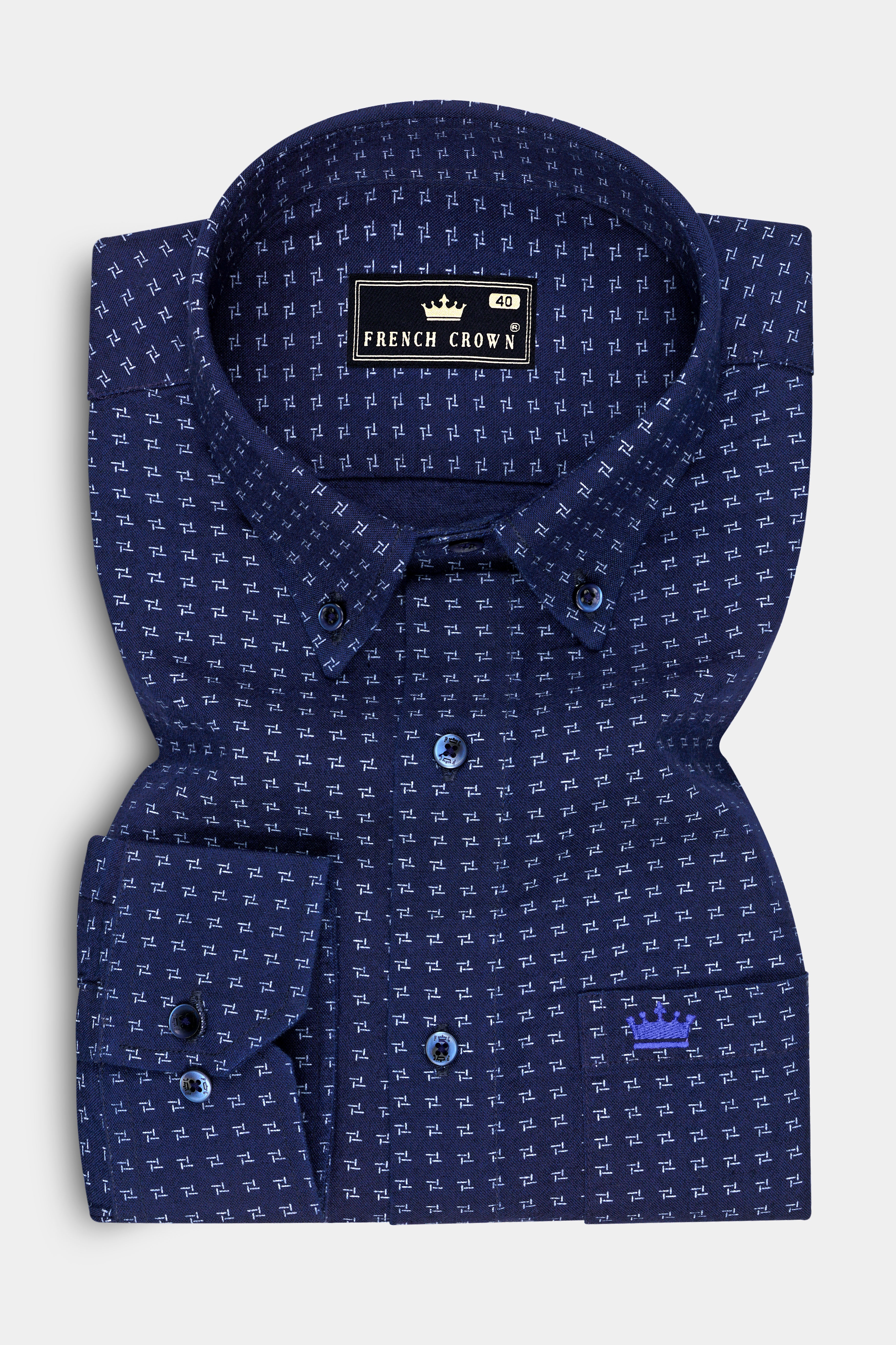 Frontier-Mavric-Blue Motif Printed Premium Denim Casual Shirt