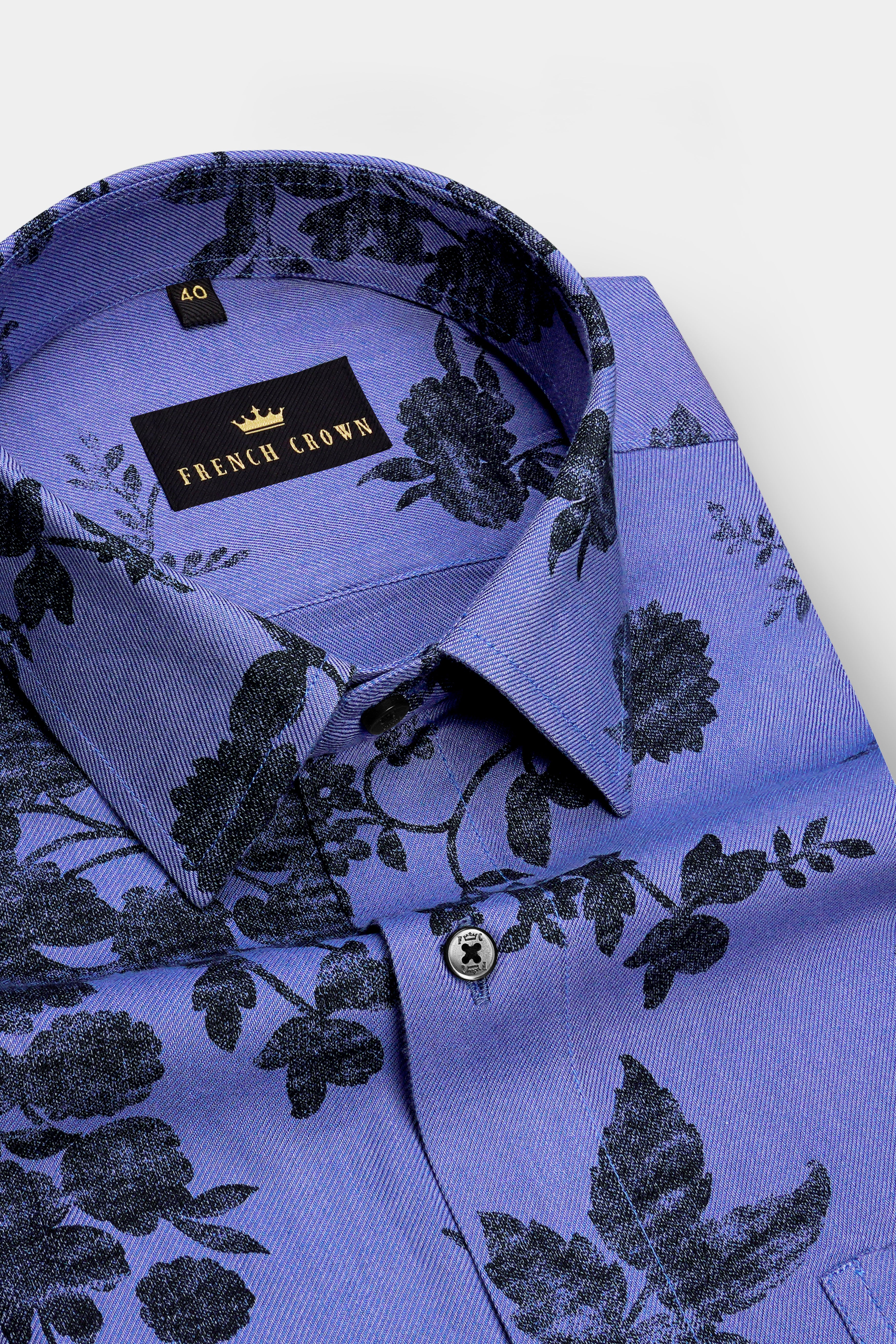 Azurion-Deluge Blue Vintage Floral Printed Super Soft Tencel Casual Shirt