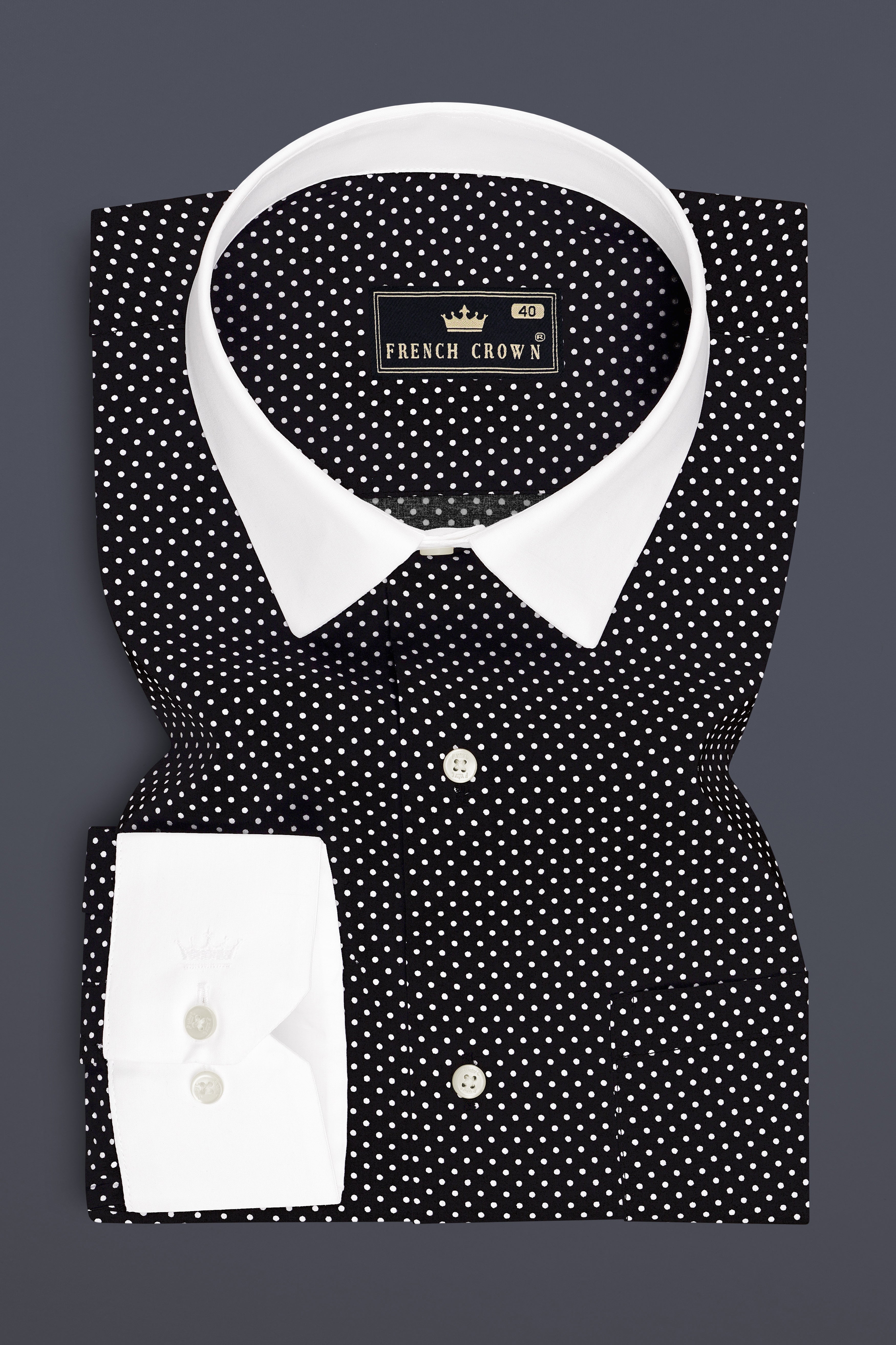 Eclat-Jade Black Micro Polka Dot Printed Subtle Sheen Super Soft Premium Cotton Dress Shirt