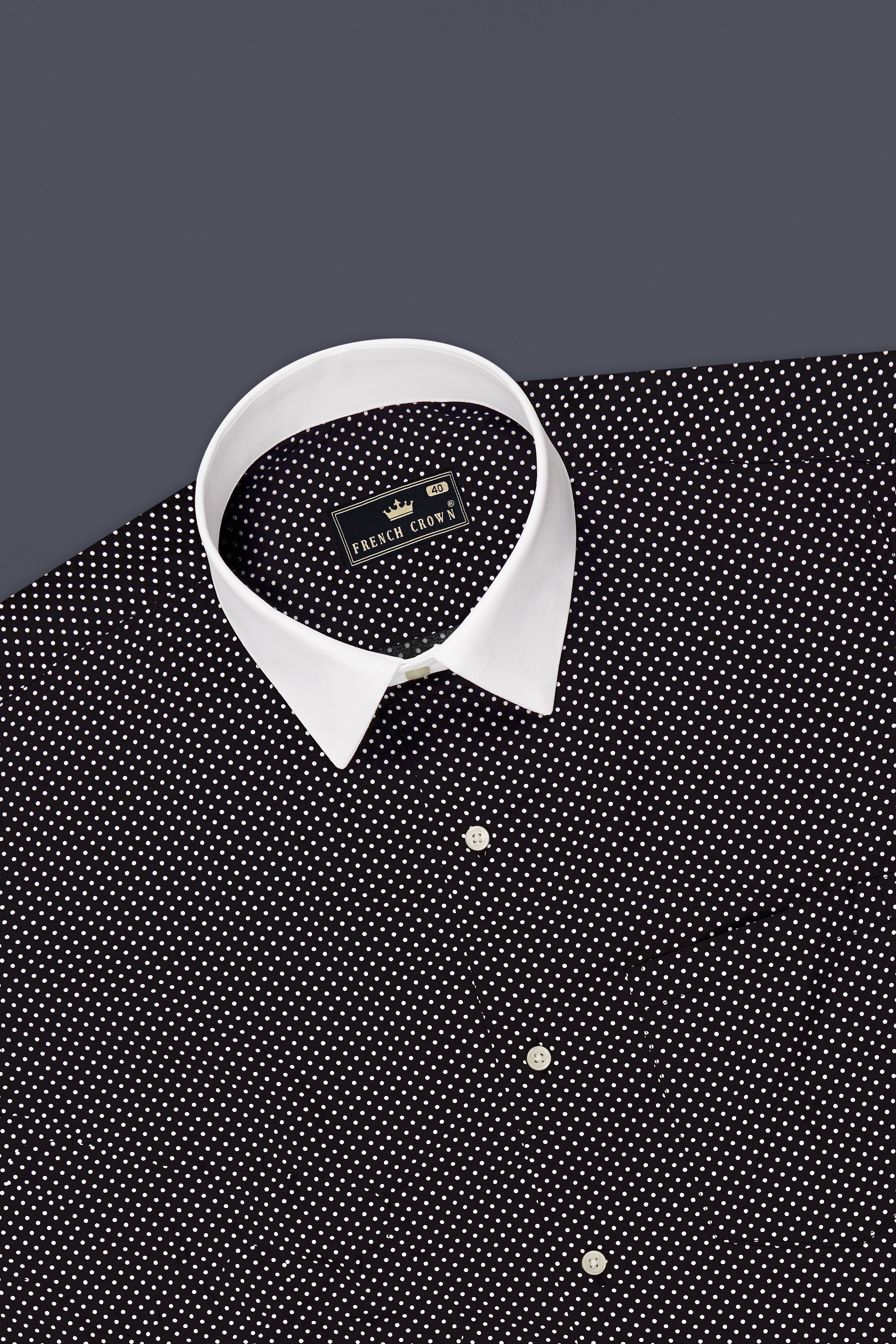 Eclat-Jade Black Micro Polka Dot Printed Subtle Sheen Super Soft Premium Cotton Dress Shirt