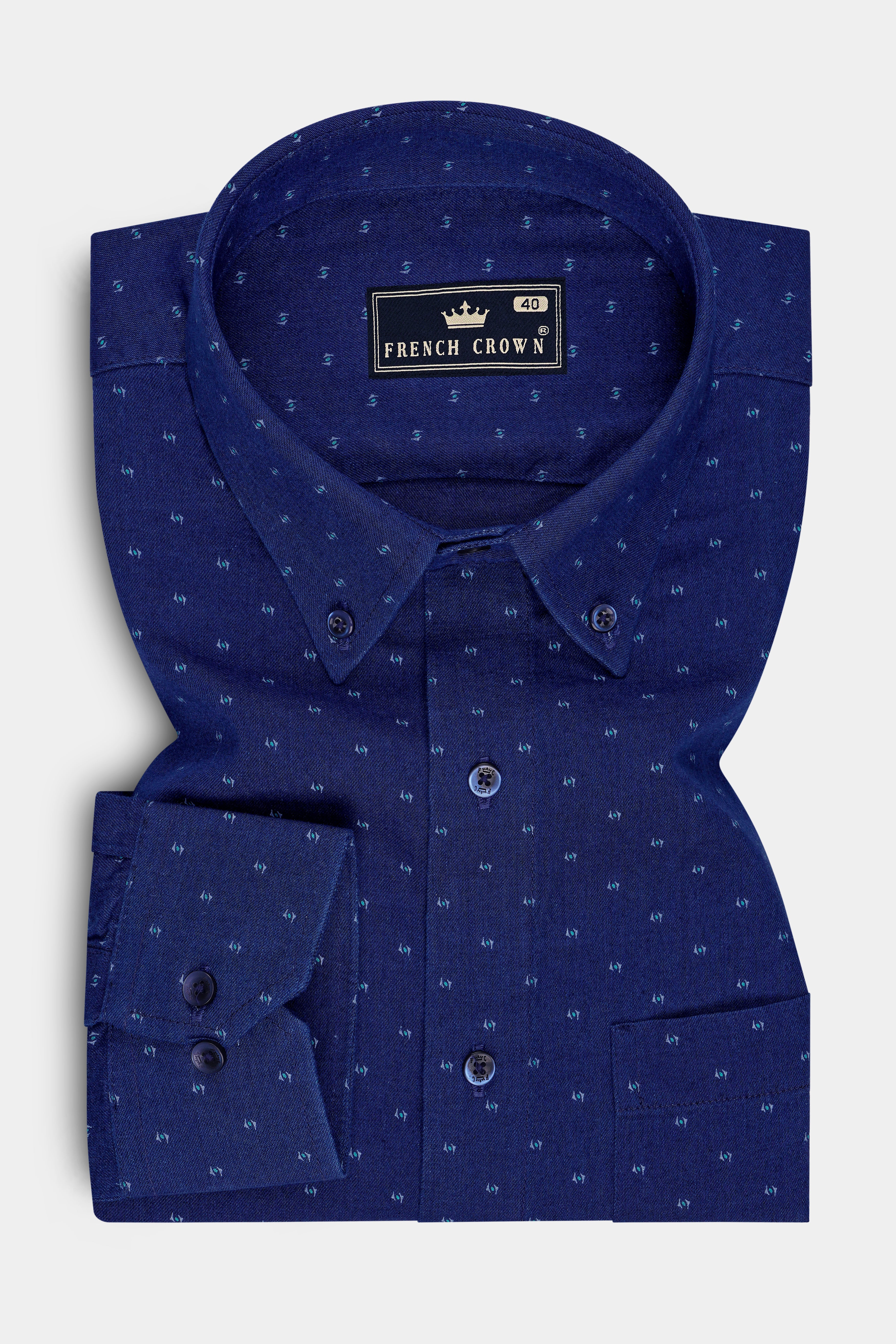 Zephric-Bunting Blue Printed Premium Denim Casual Shirt