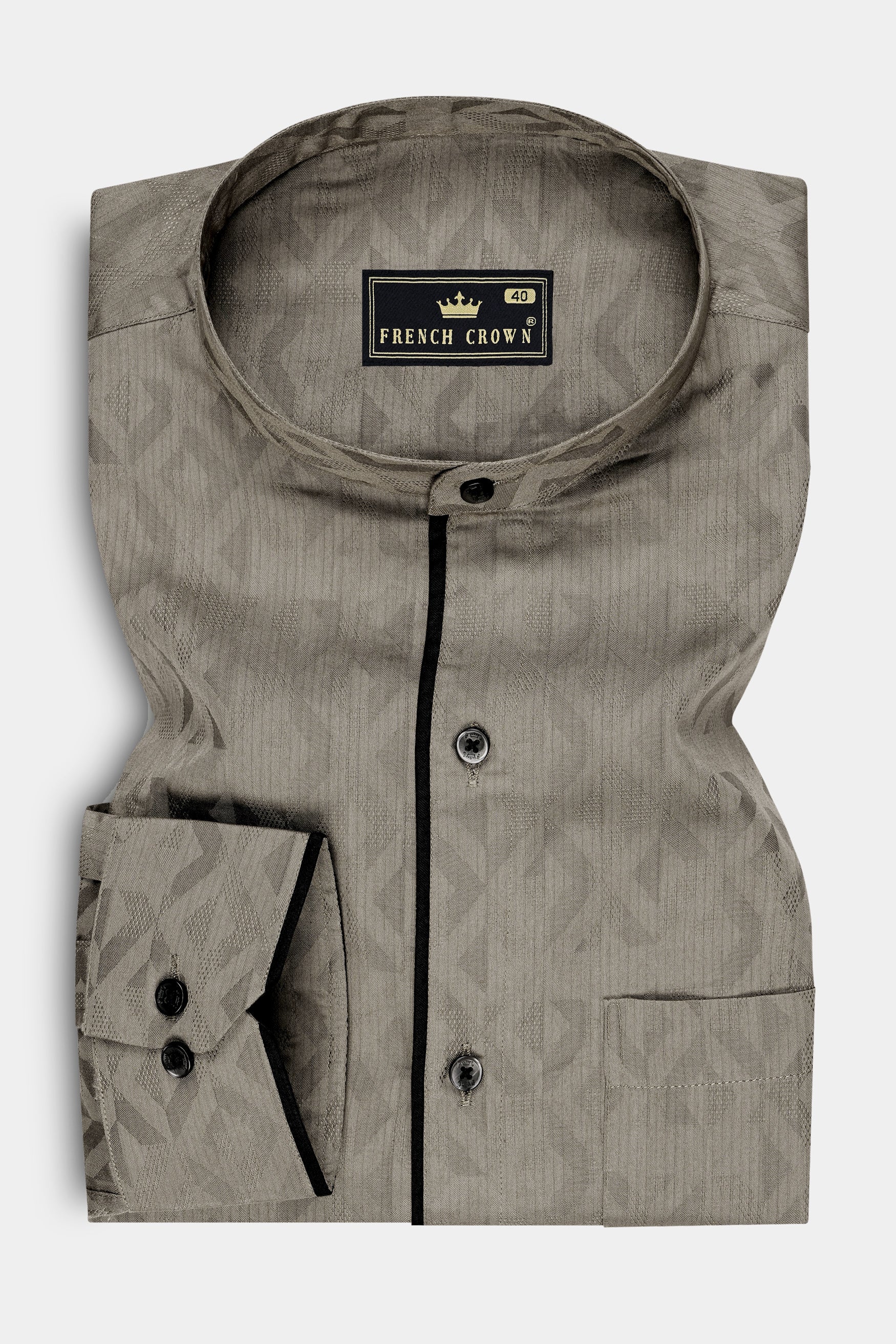 Lunor-Sandstone Brown Tonal Jacquard Textured Premium Cotton Designer Semi Formal Shirt