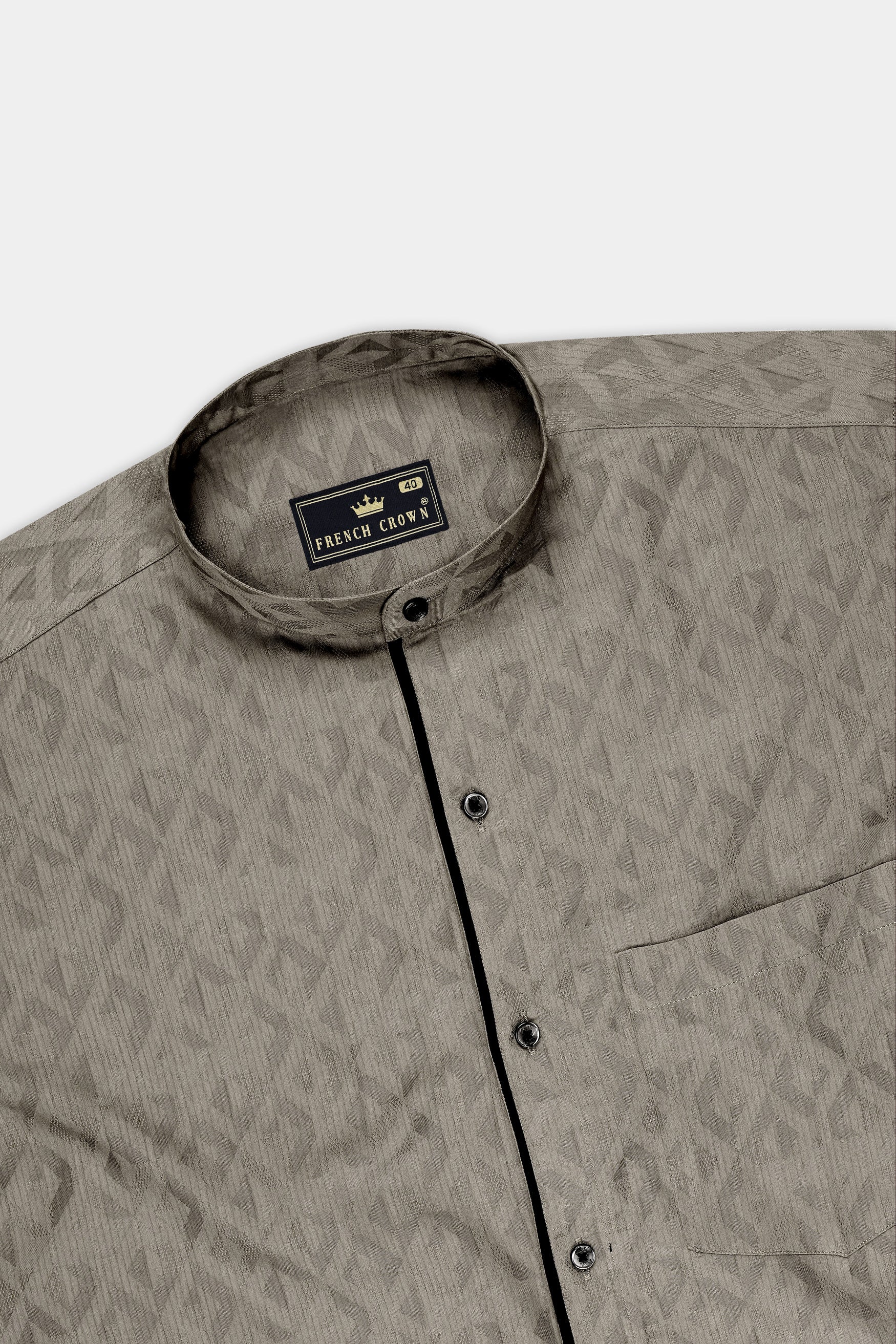 Lunor-Sandstone Brown Tonal Jacquard Textured Premium Cotton Designer Semi Formal Shirt