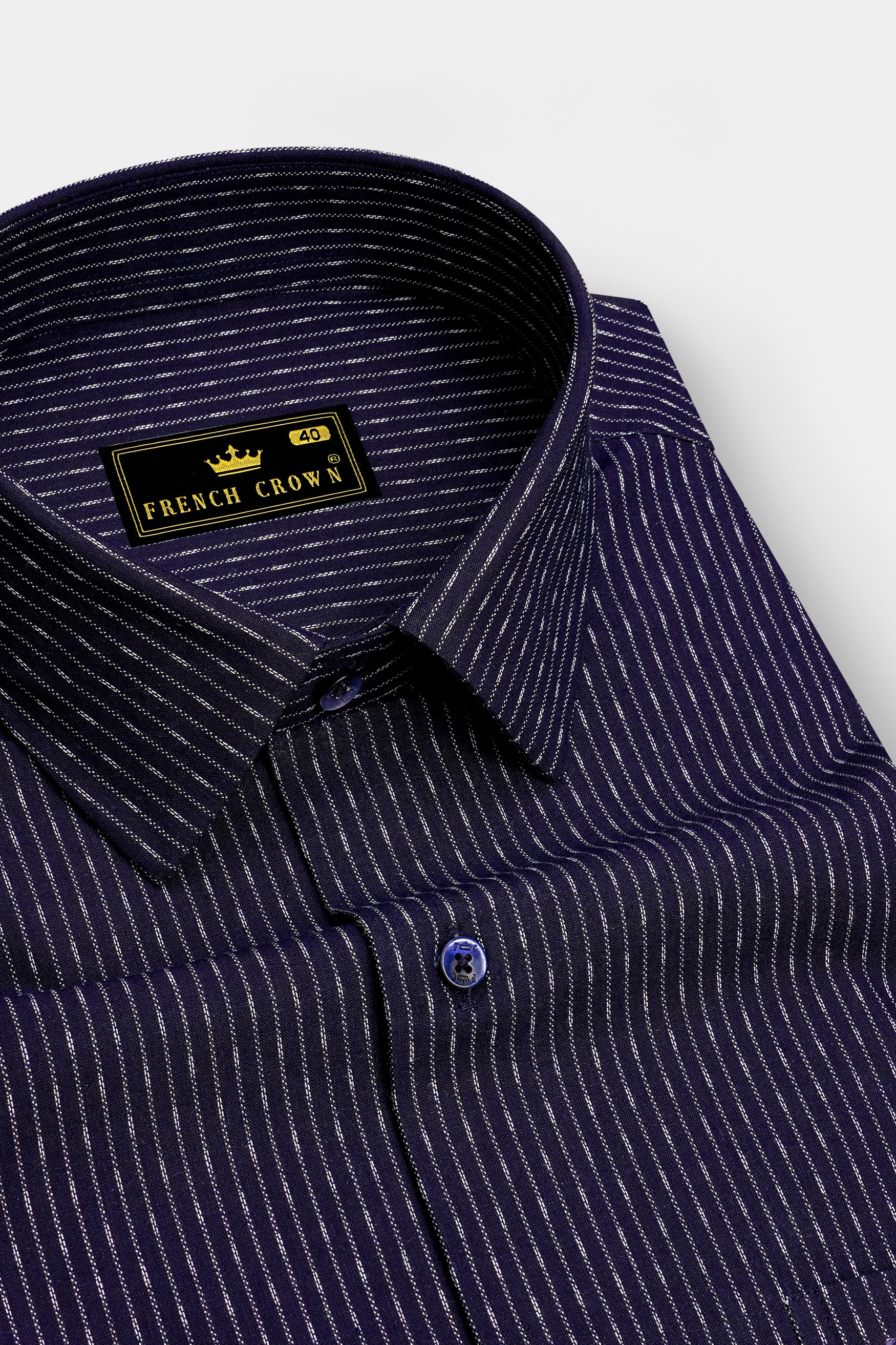 Orvian-Vulcan Blue Striped Dobby Textured Premium Giza Cotton Dress Shirt