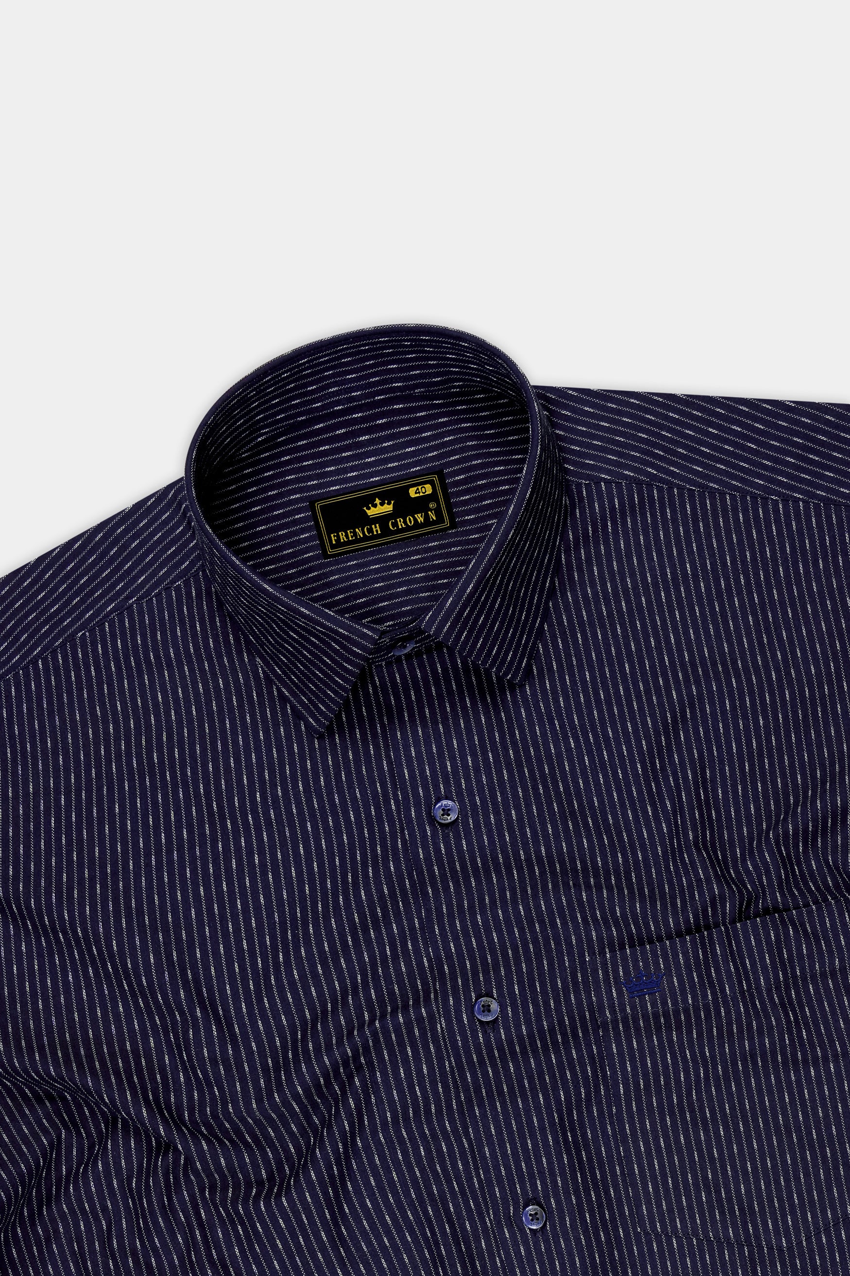 Orvian-Vulcan Blue Striped Dobby Textured Premium Giza Cotton Dress Shirt