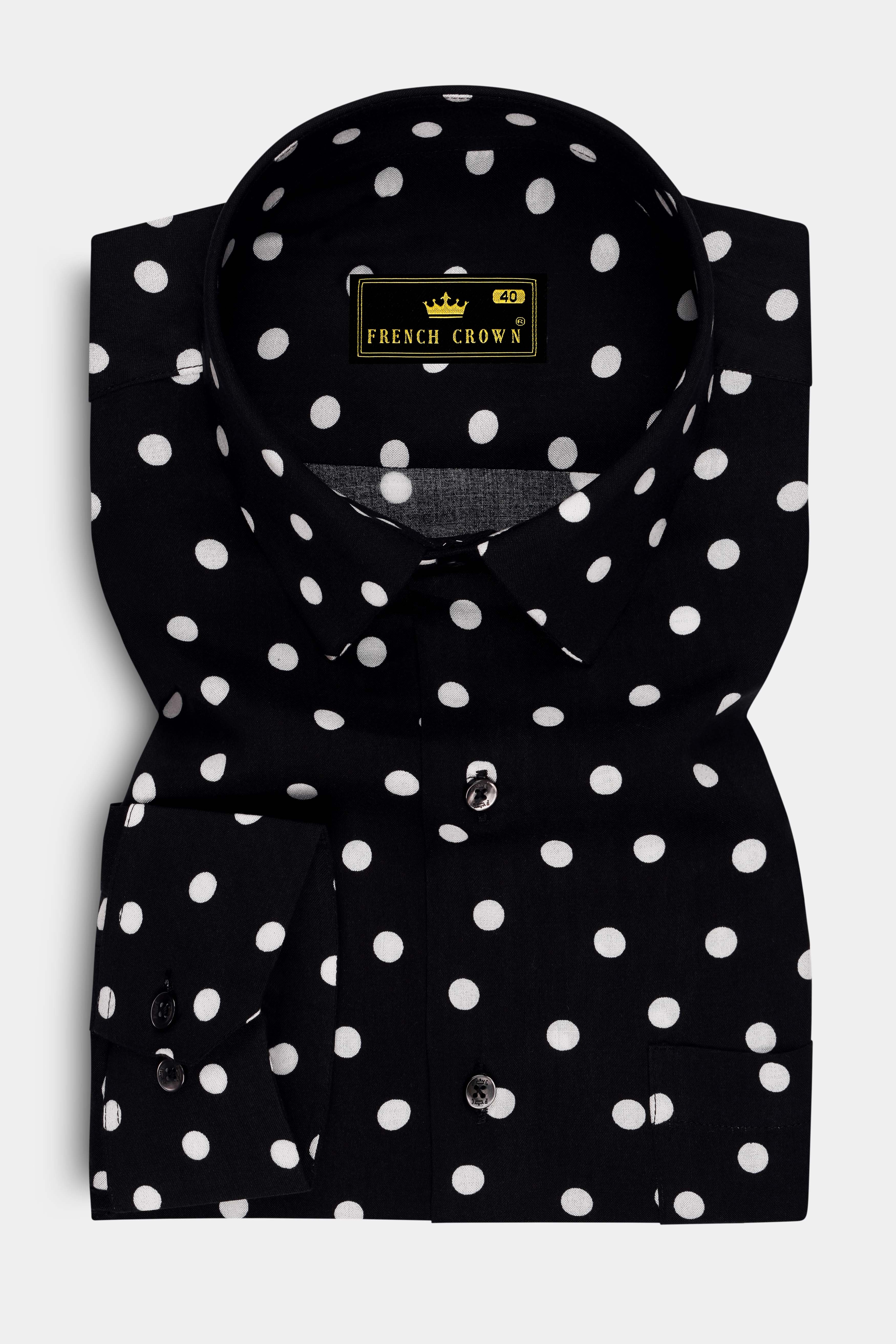 Lunair-Jade Black Polka Dots Printed Super Soft Tencel Casual Shirt