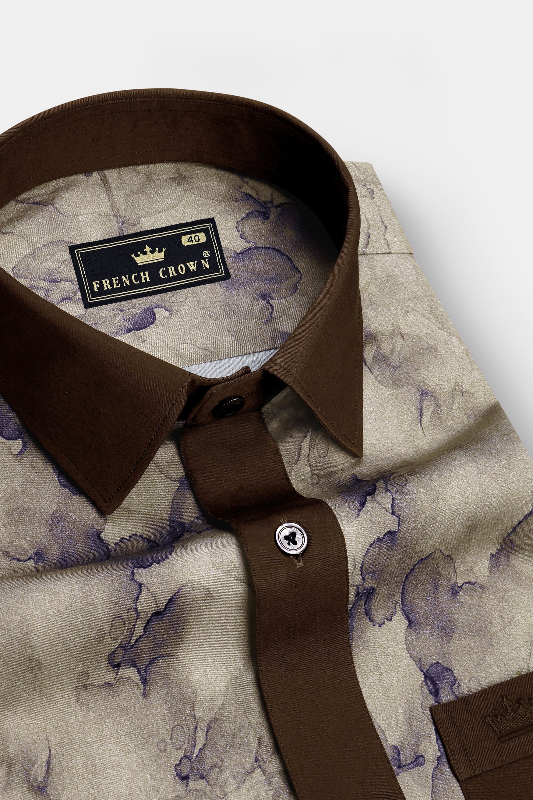 Bronivo-Gondola Brown And Tallow Cream Marble Printed Premium Cotton Designer Casual Shirt