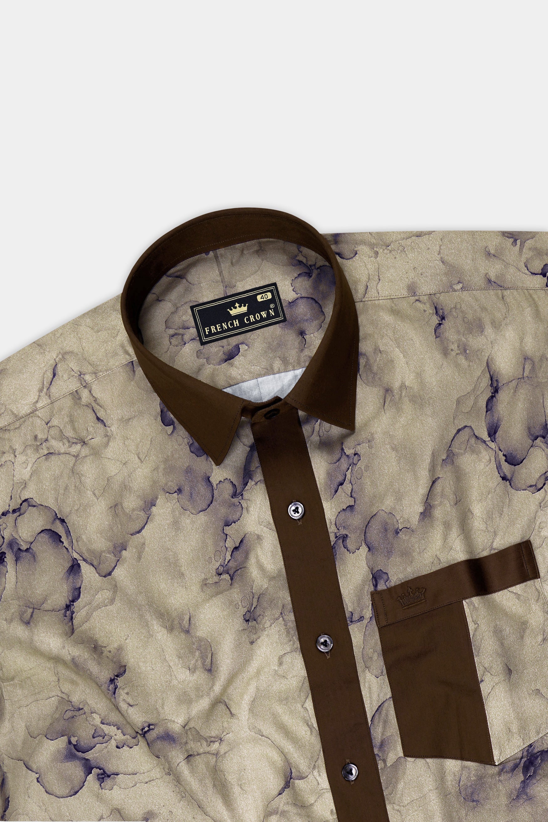 Bronivo-Gondola Brown And Tallow Cream Marble Printed Premium Cotton Designer Casual Shirt
