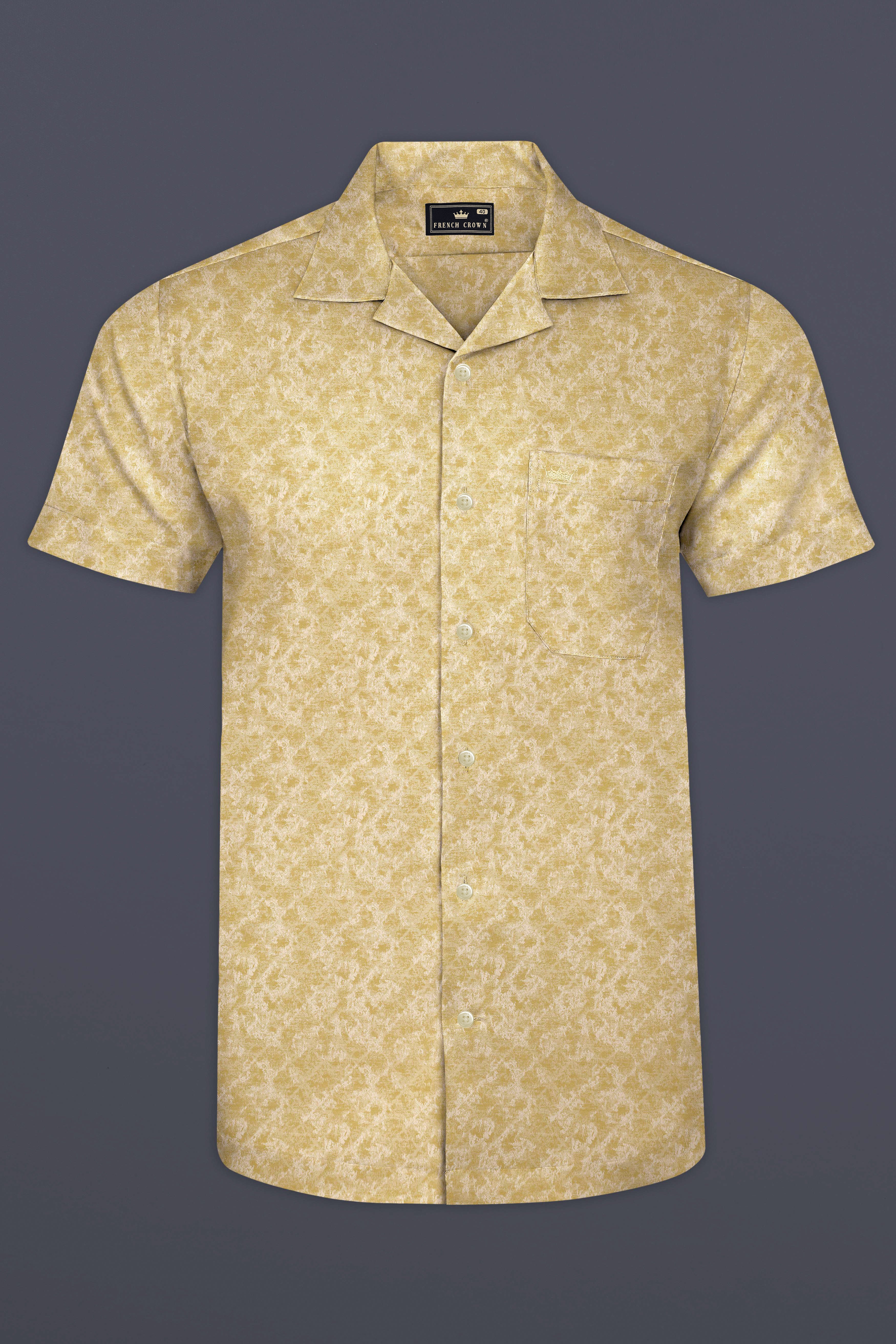 Soleil-Husk Yellow Vintage Jacquard Textured Premium Cotton Casual Shirt