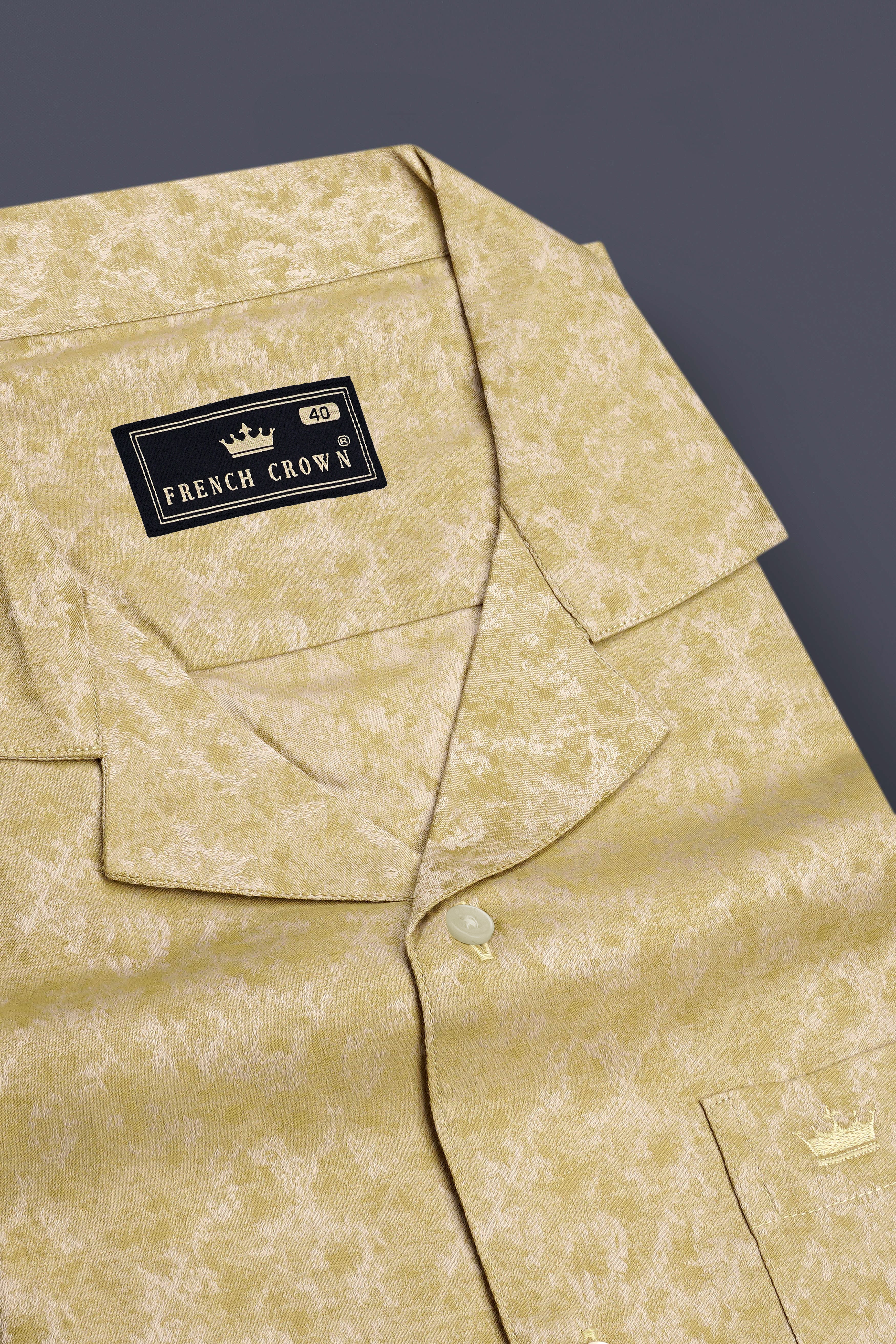 Soleil-Husk Yellow Vintage Jacquard Textured Premium Cotton Casual Shirt