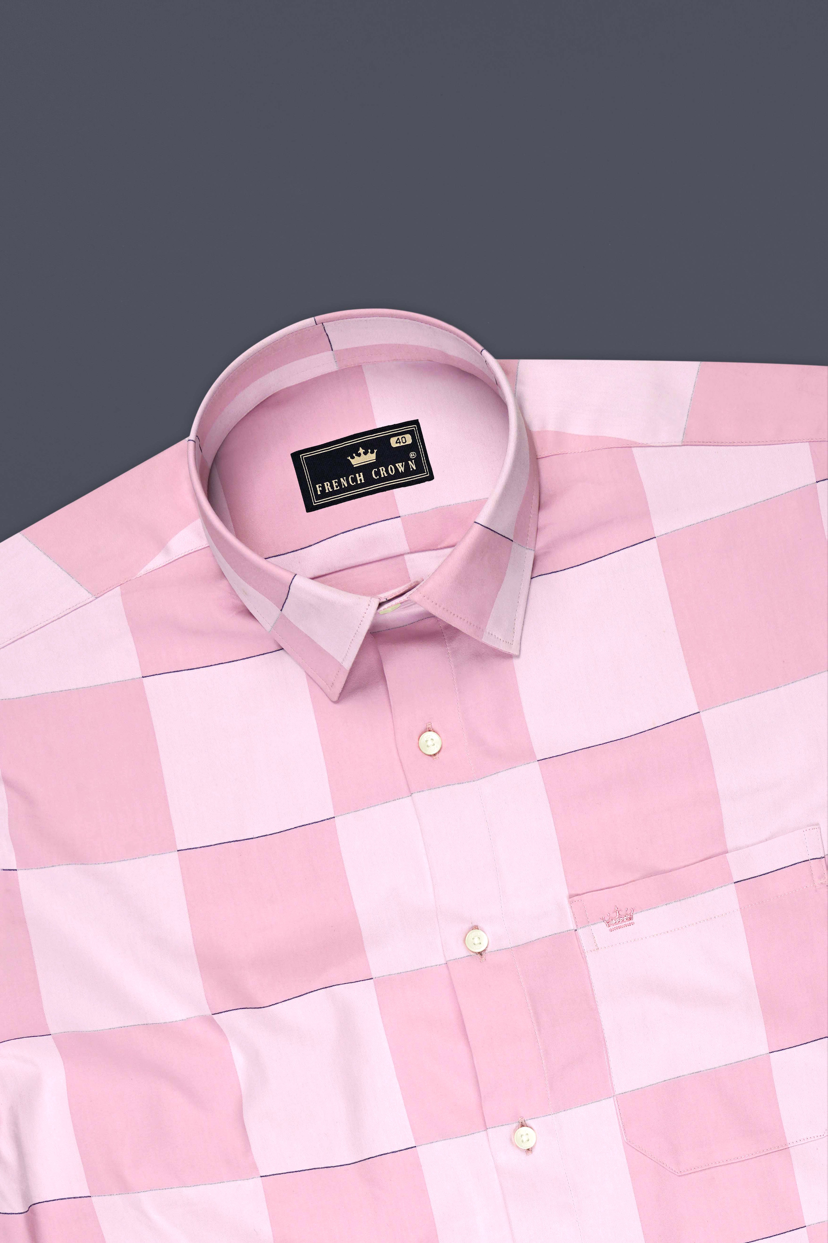 Elaris-Blossom Pink Windowpane Jacquard Textured Premium Cotton Dress Shirt
