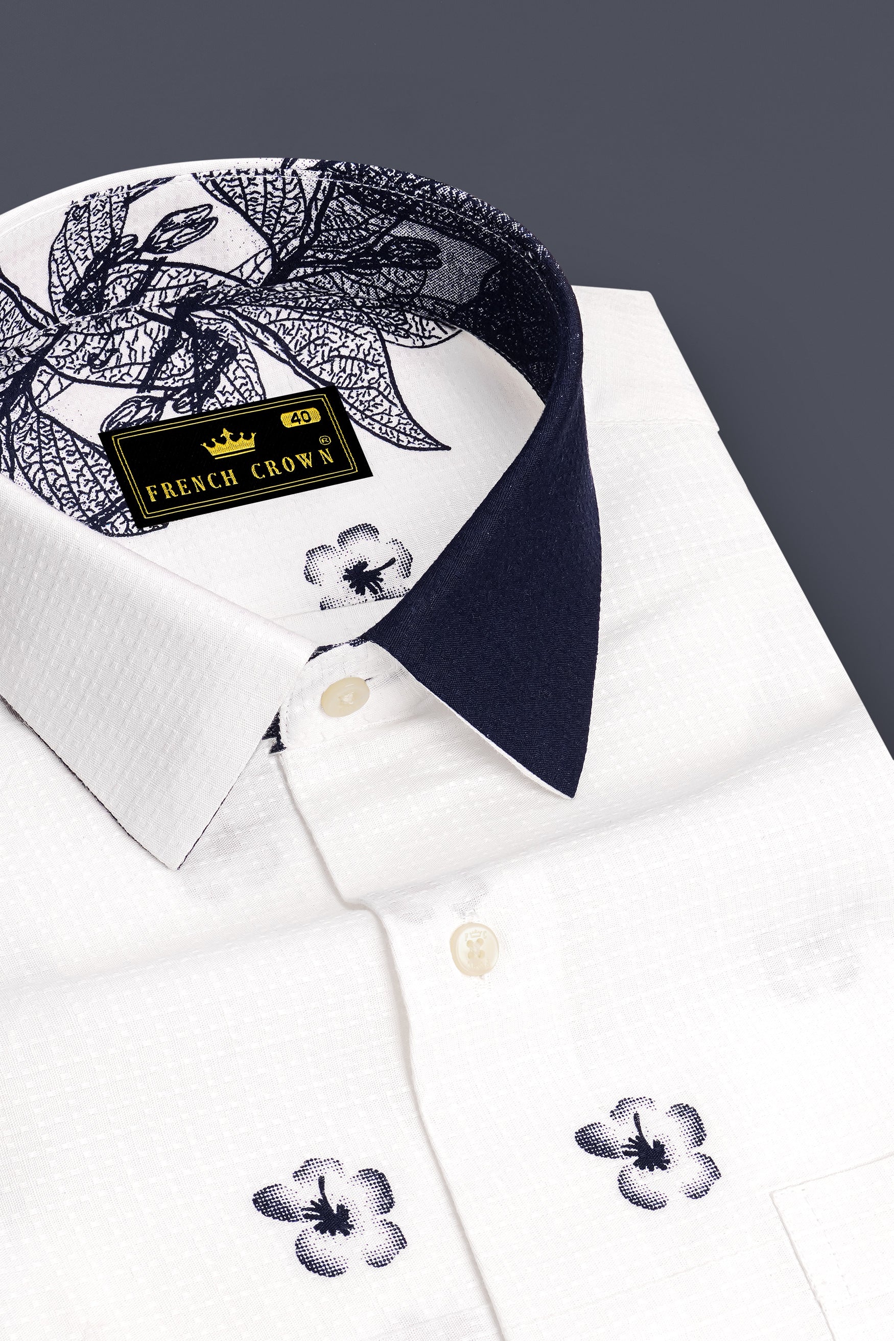Florique-Bright White And Mirage Blue Floral Placement Printed Dobby Textured Premium Giza Cotton Casual Shirt