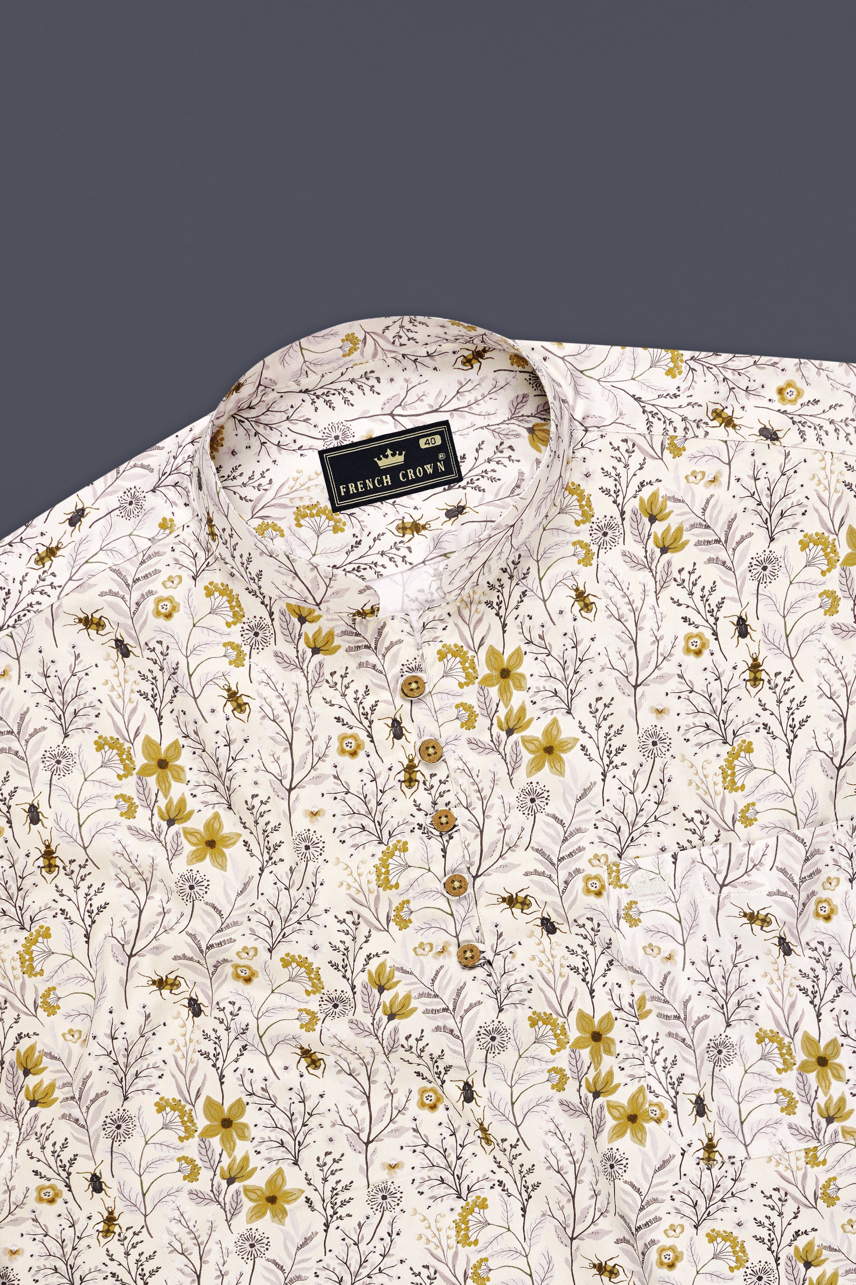 Caelric-Seashell Cream Inspired Floral Printed Subtle Sheen Super Soft Premium Cotton Casual Kurta Shirt