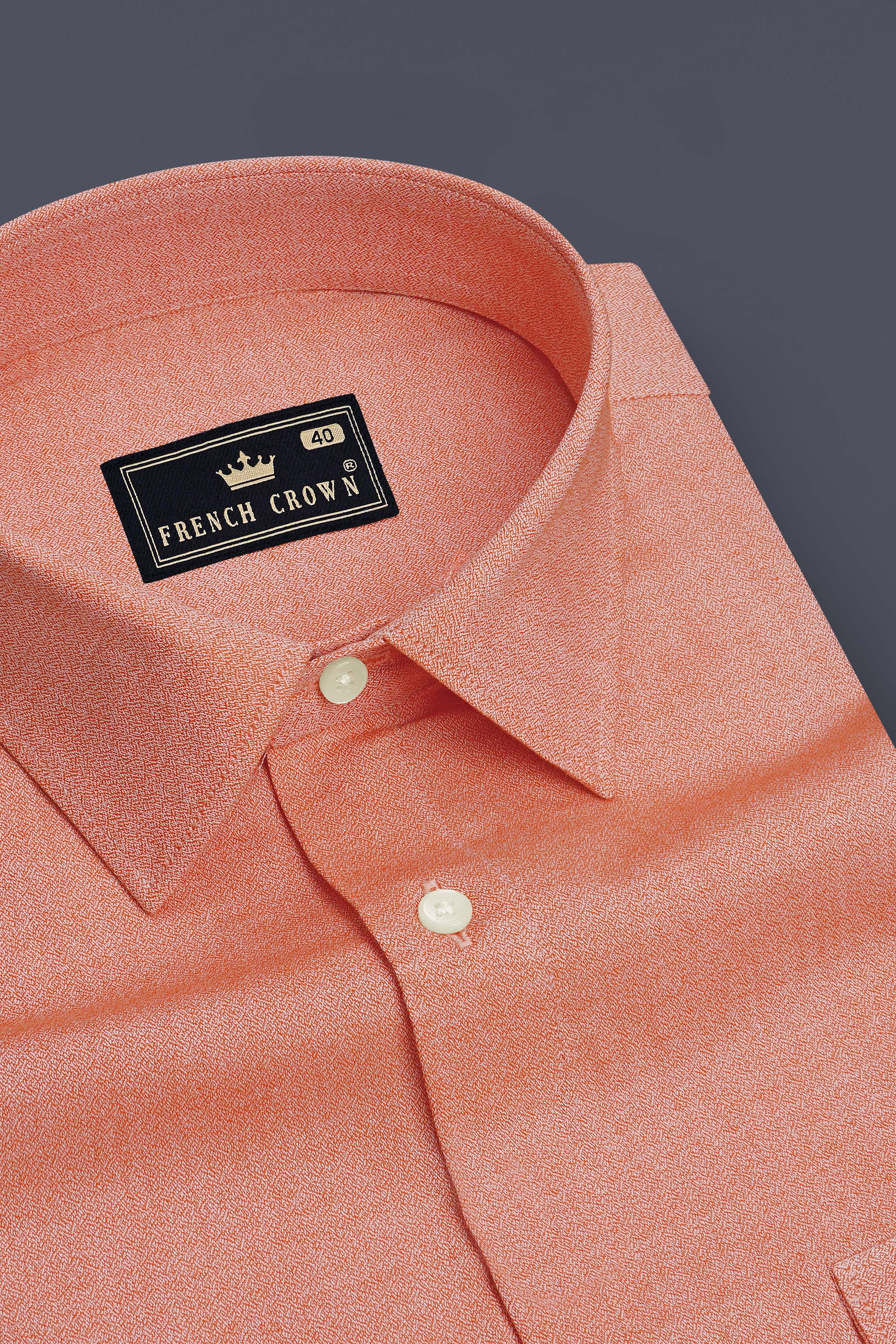 Arvino-Salmon Orange Dobby Textured Premium Giza Cotton Casual Designer Shirt
