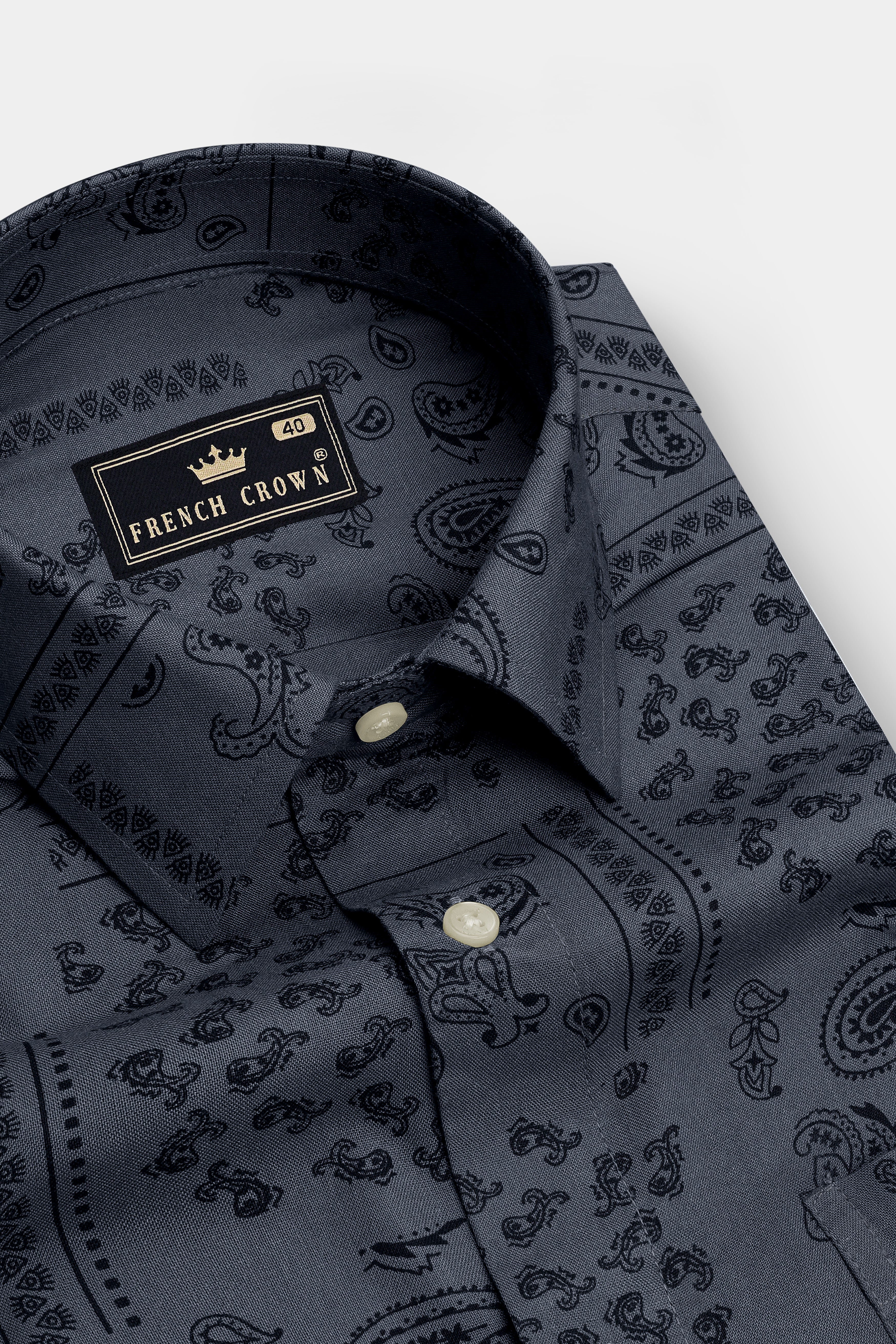 Serein-Mulled Gray Paisley Printed Super Soft Tencel Casual Shirt