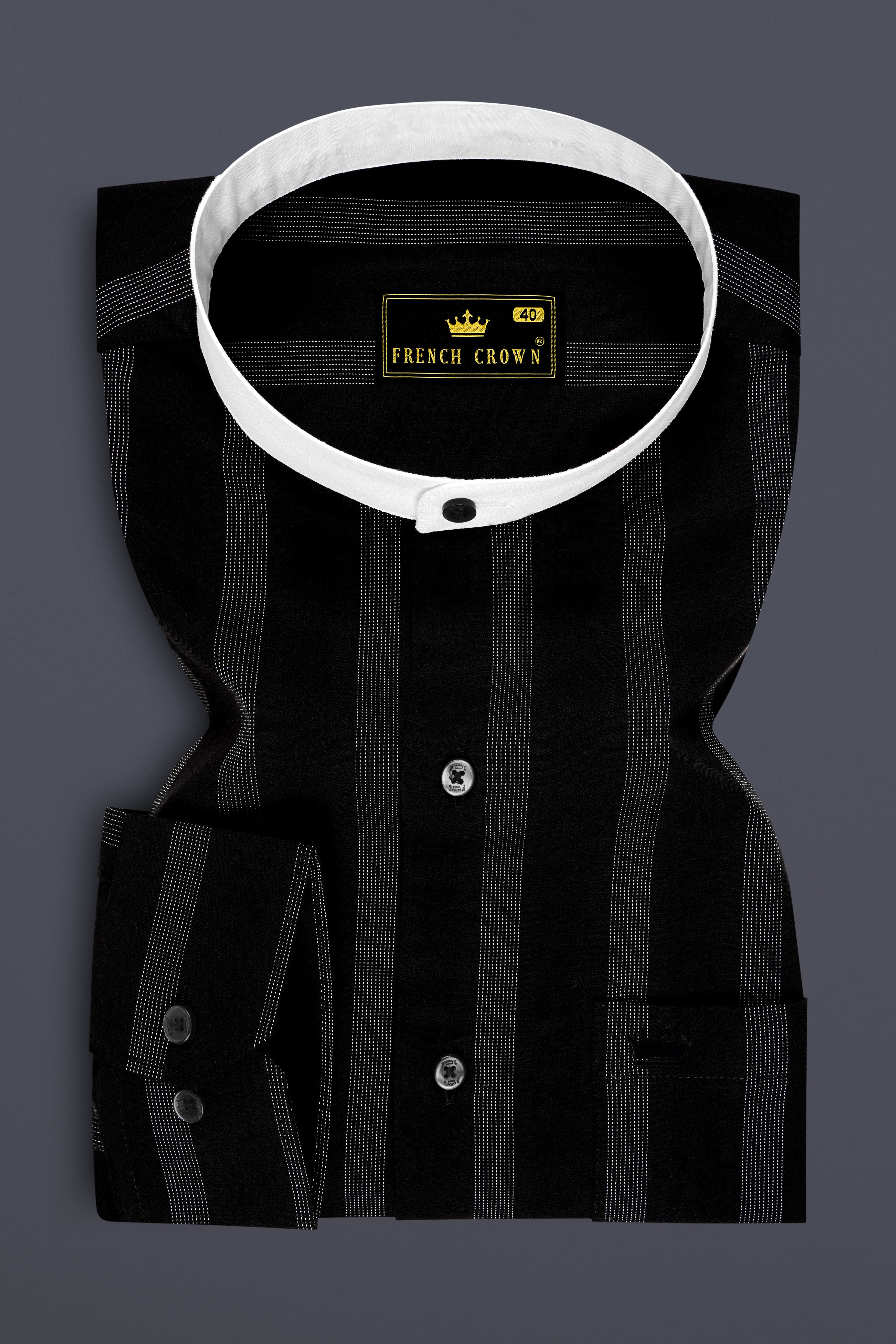 Zayrro-Jade Black Striped Dobby Textured Premium Giza Cotton Casual Shirt