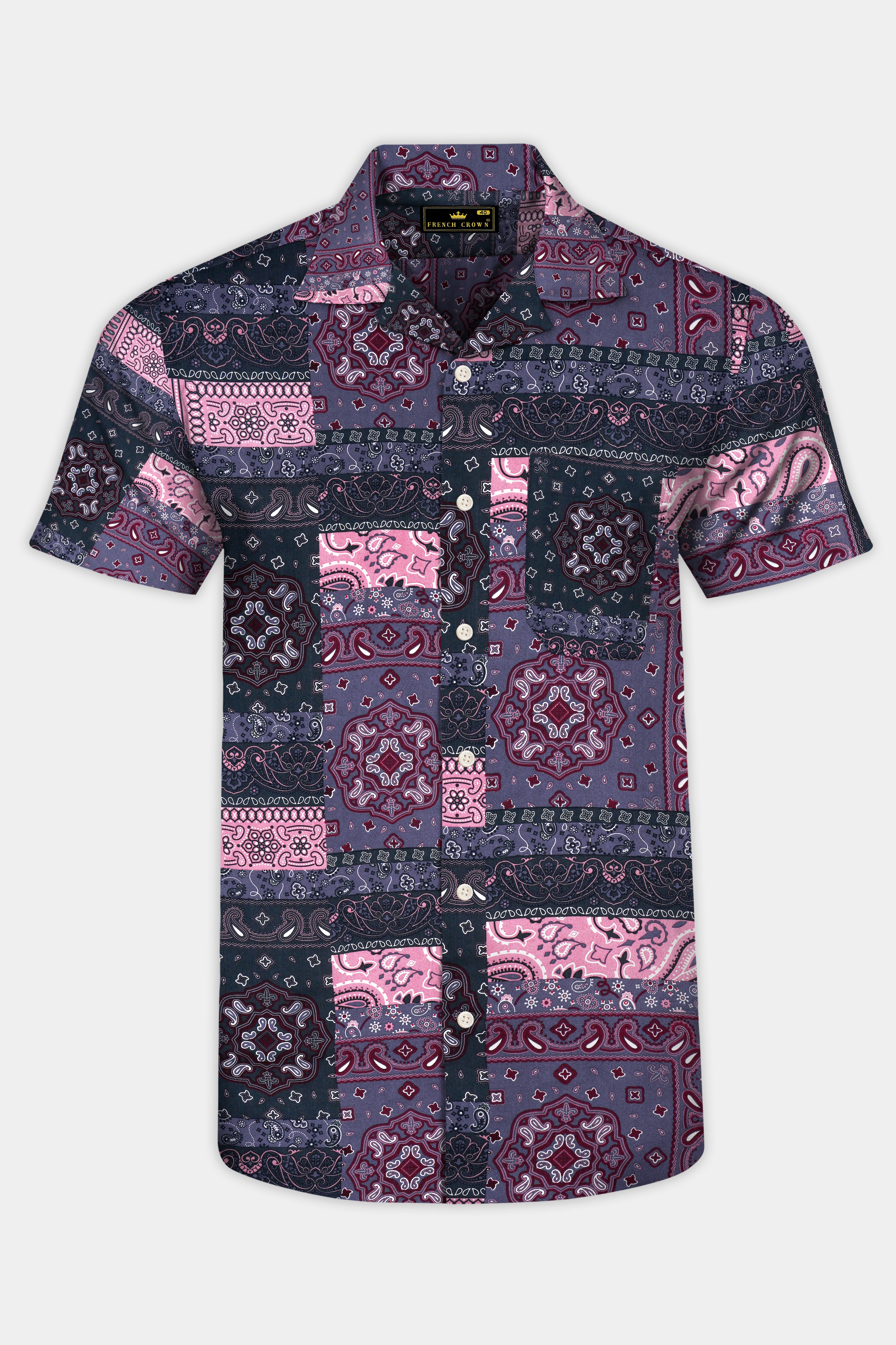 Voyage-Carissma Pink And Ship Gray Bandana Printed Super Soft Tencel Casual Shirt