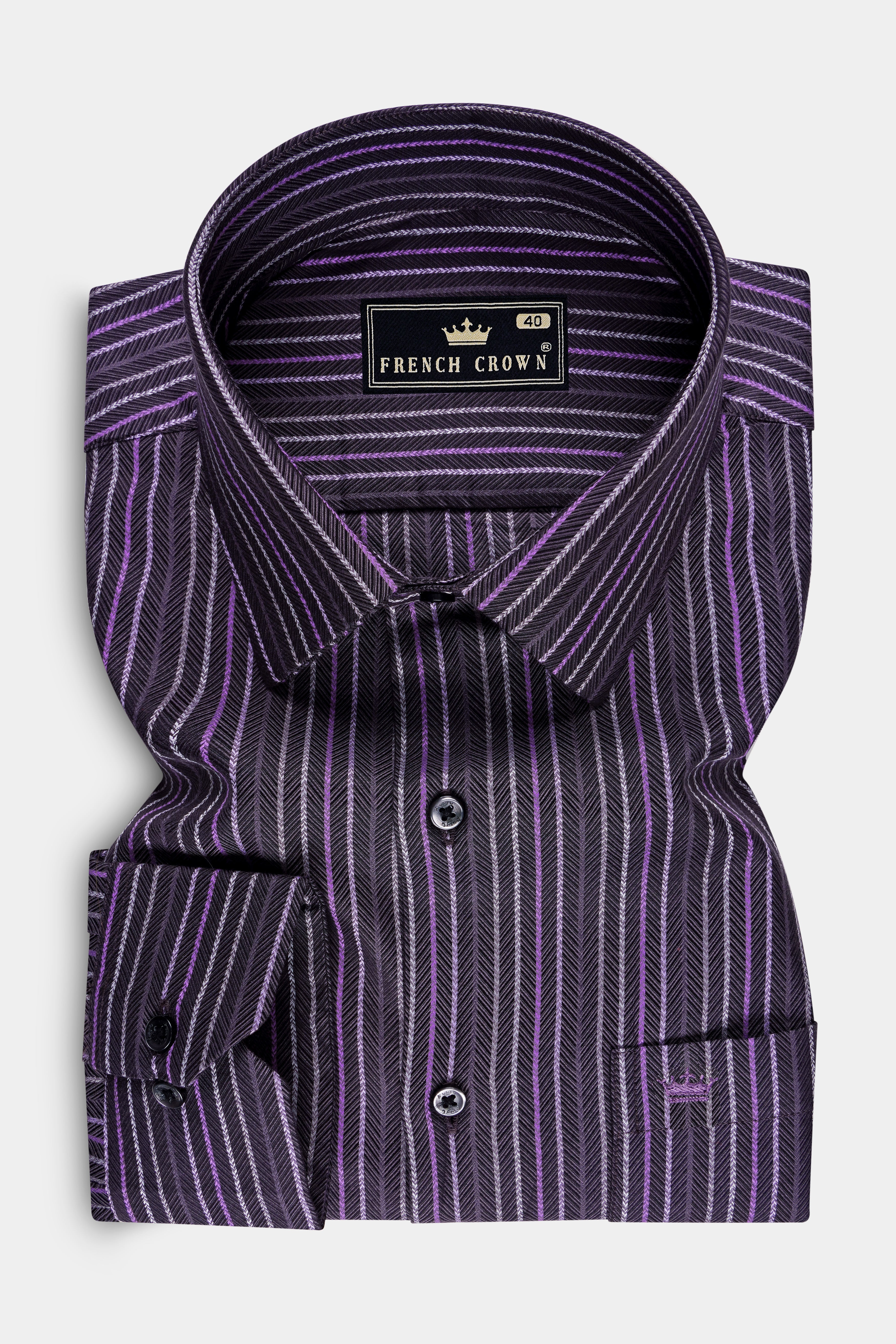 Majesty-Baltic Purple Herringbone Striped Dobby Premium Giza Cotton Dress Shirt