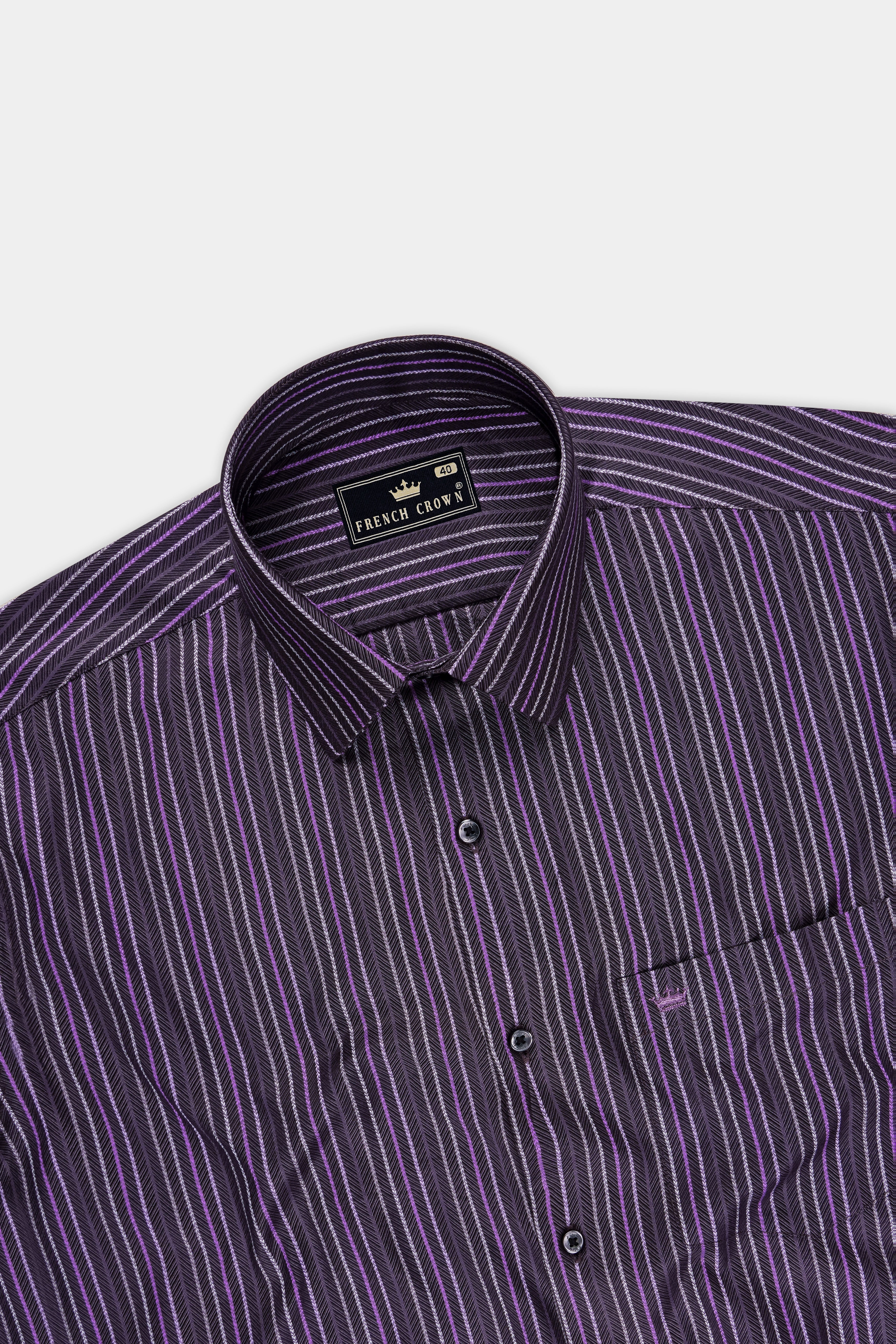 Majesty-Baltic Purple Herringbone Striped Dobby Premium Giza Cotton Dress Shirt