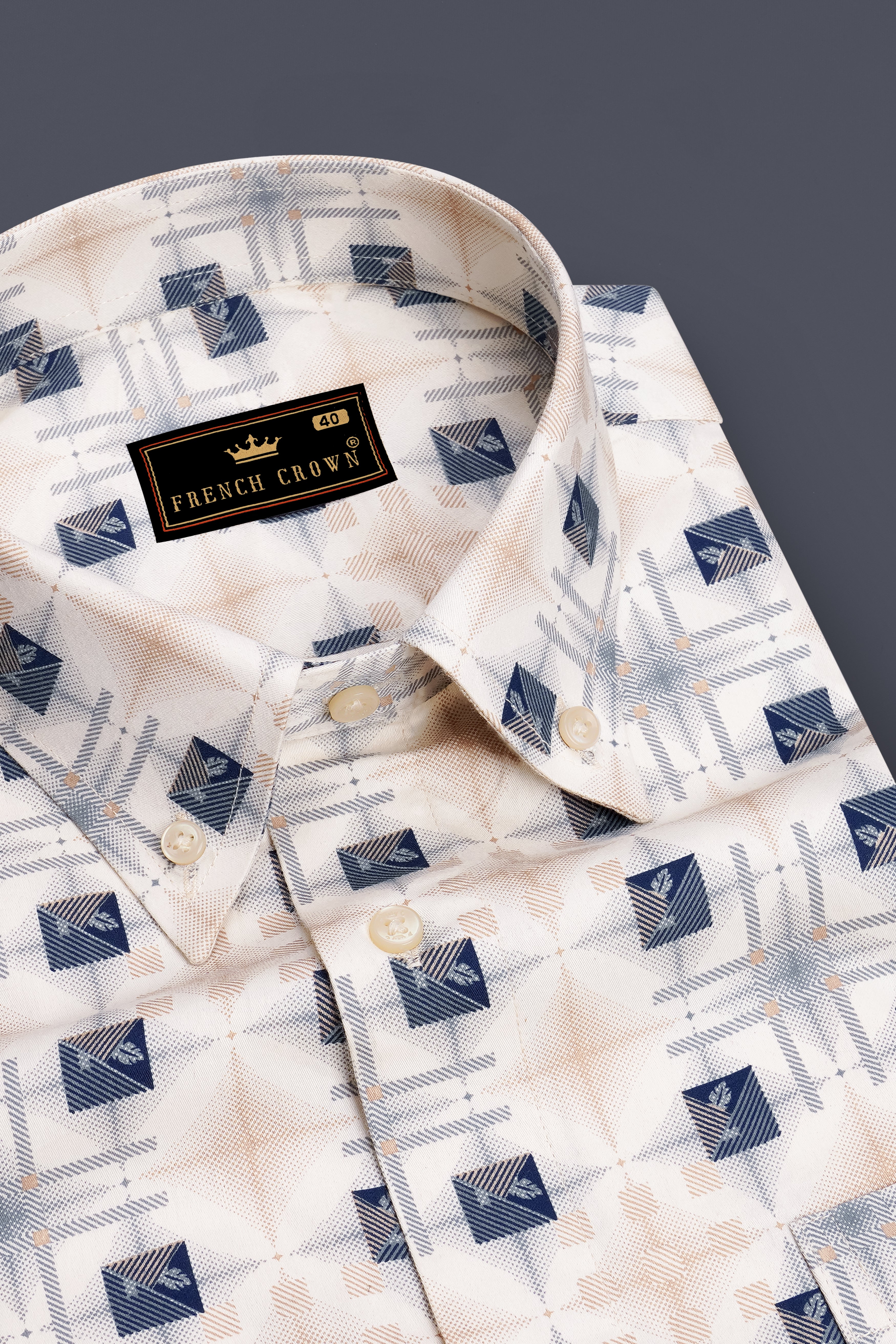 Elysian-Fantasy Cream And Cello Blue Printed Subtle Sheen Super Soft Premium Cotton Semi Formal Shirt