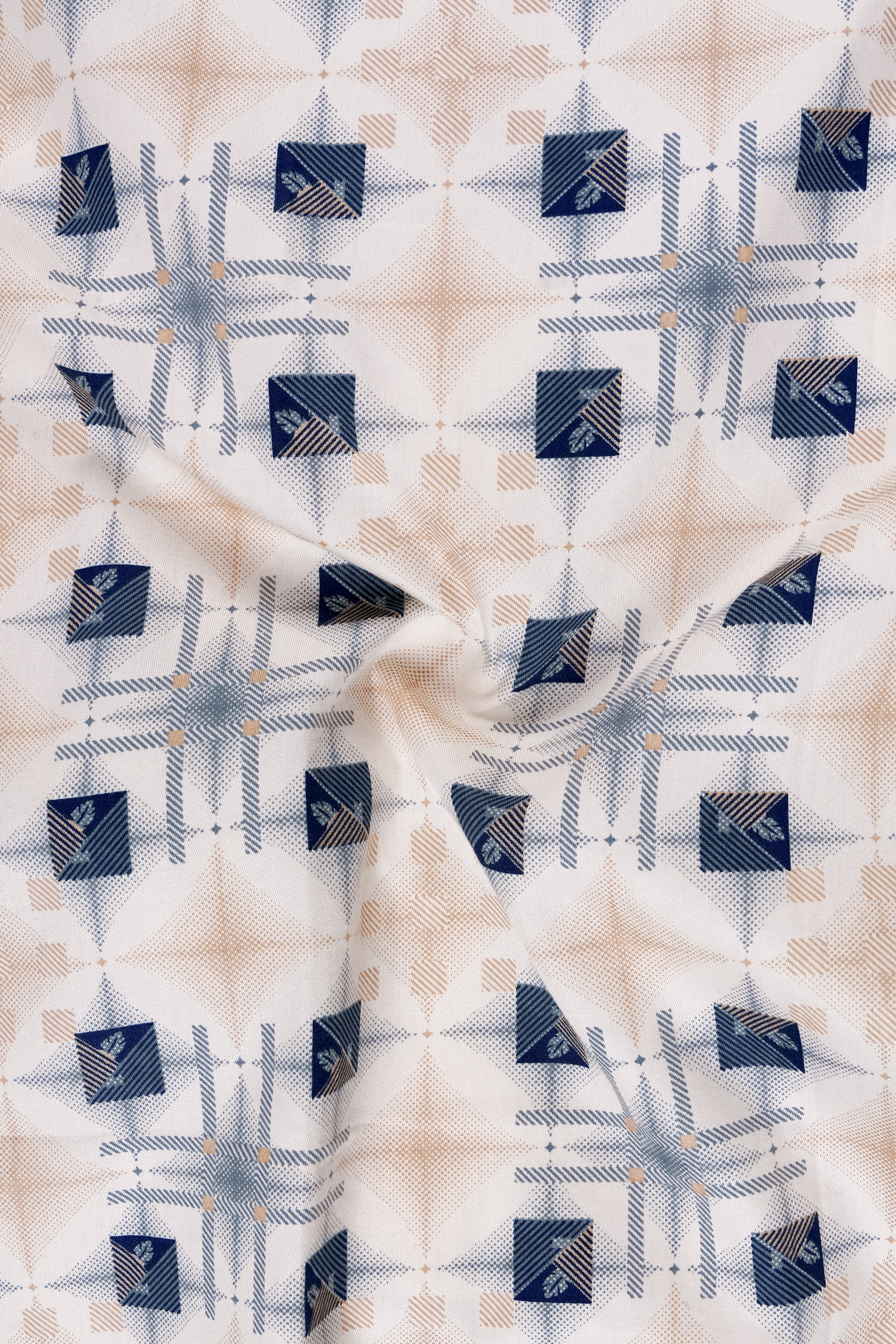 Elysian-Fantasy Cream And Cello Blue Printed Subtle Sheen Super Soft Premium Cotton Semi Formal Shirt