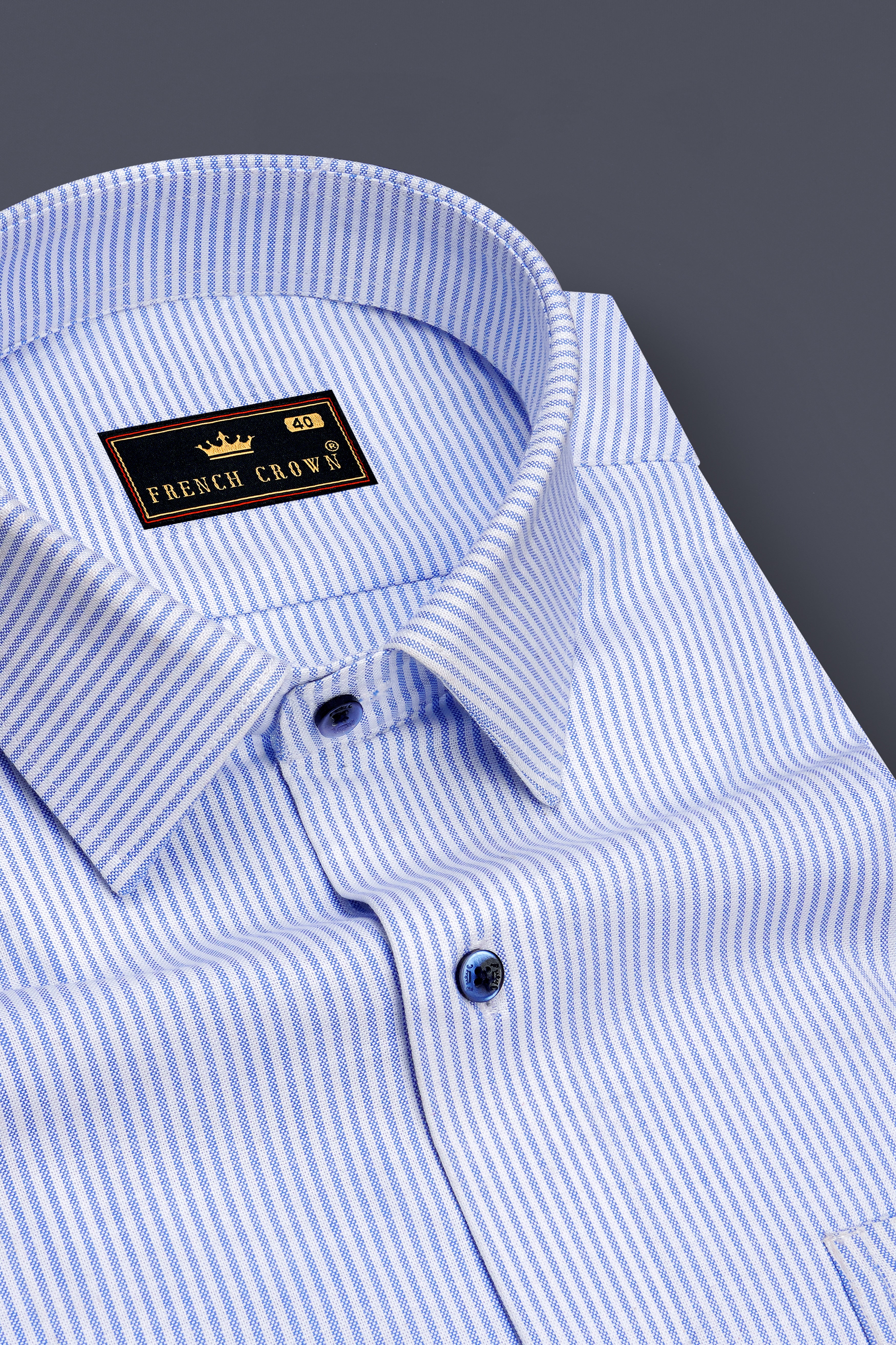 Crest-Cornflower Blue And Bright White Striped Oxford Premium Cotton Dress Shirt