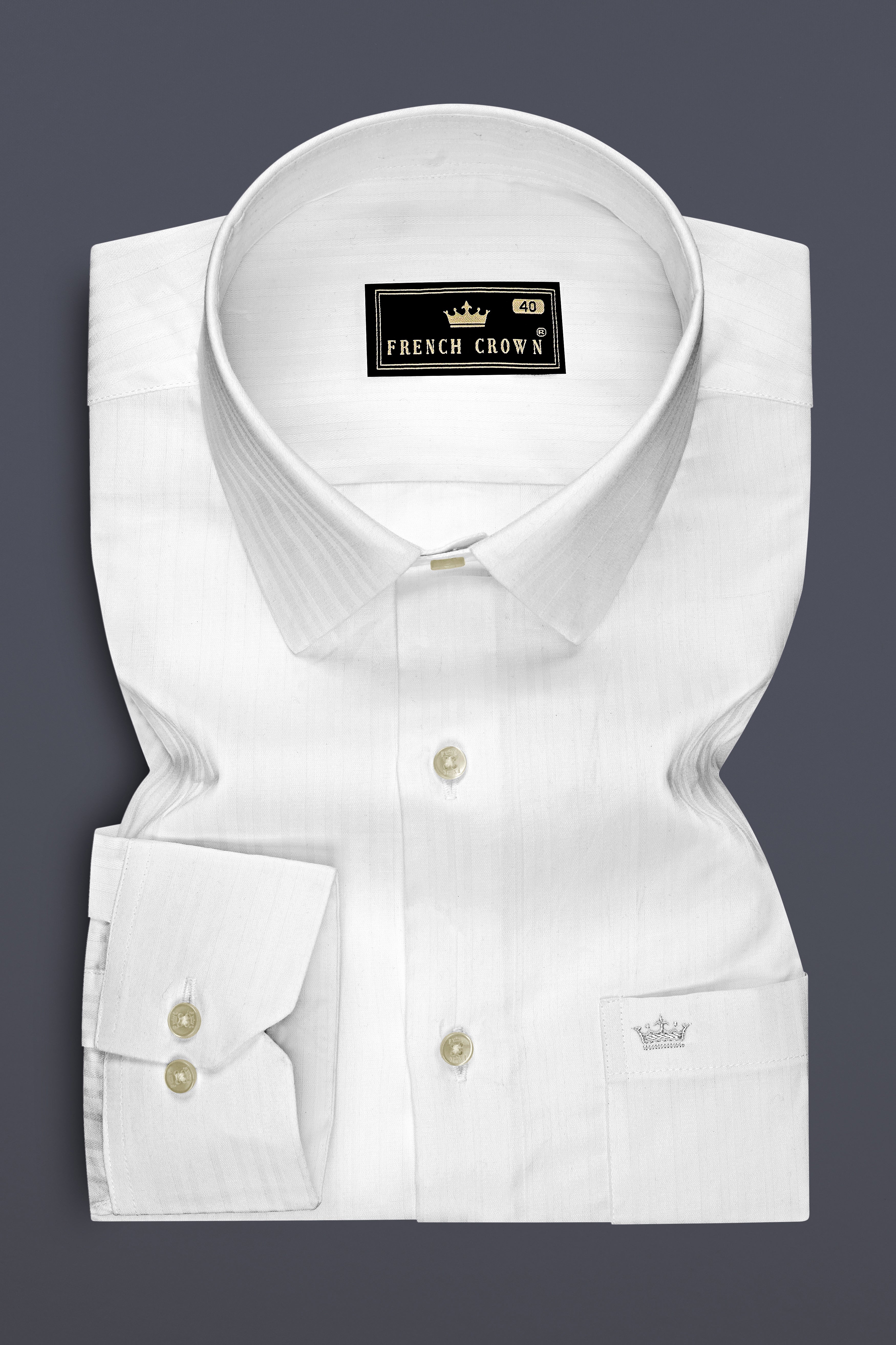 Blush-Pristine-Bright White Striped Dobby Textured Premium Giza Cotton Dress Shirt