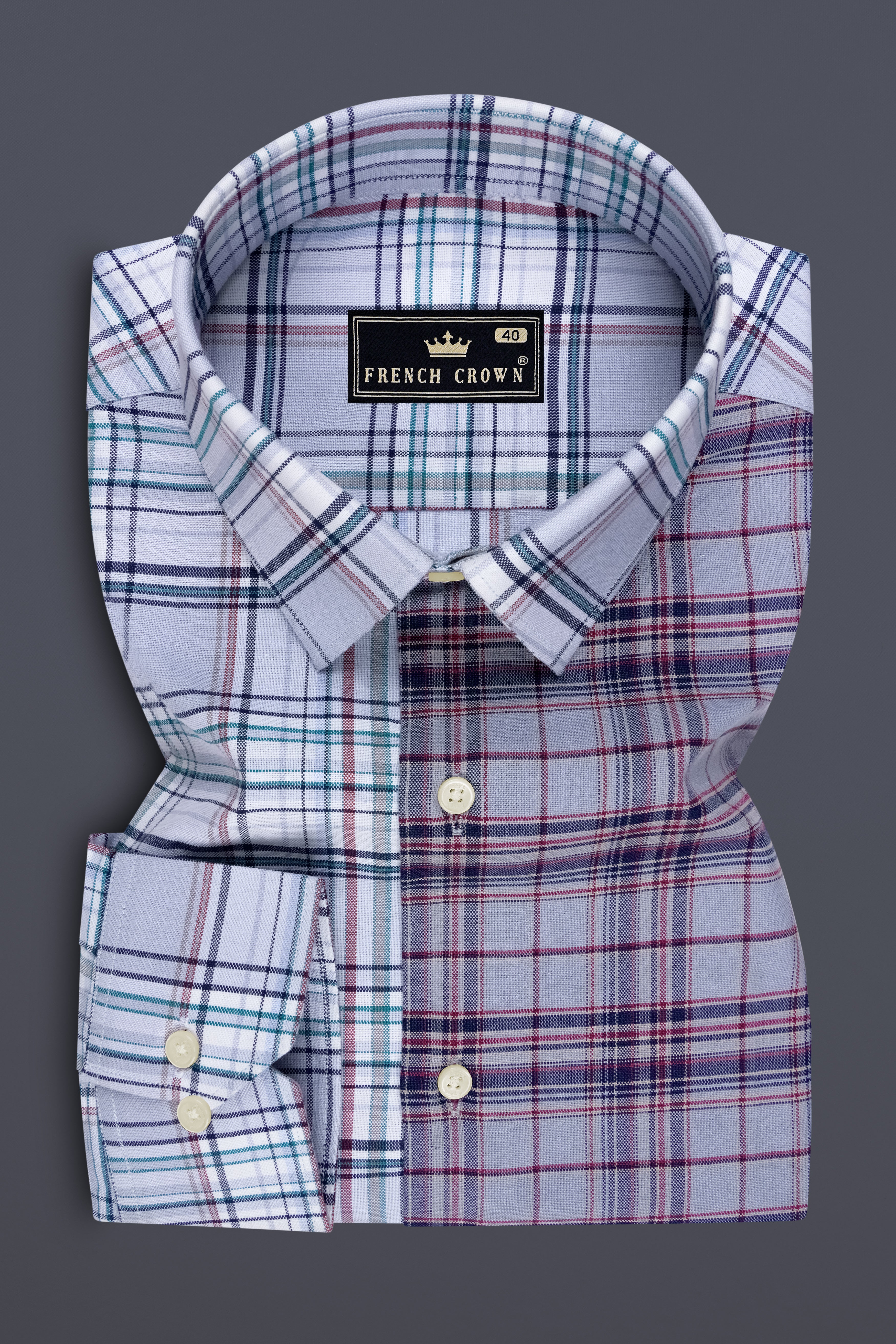 Slate-Rock Blue And Mobster Gray Plaid Oxford Premium Cotton Designer Casual Shirt