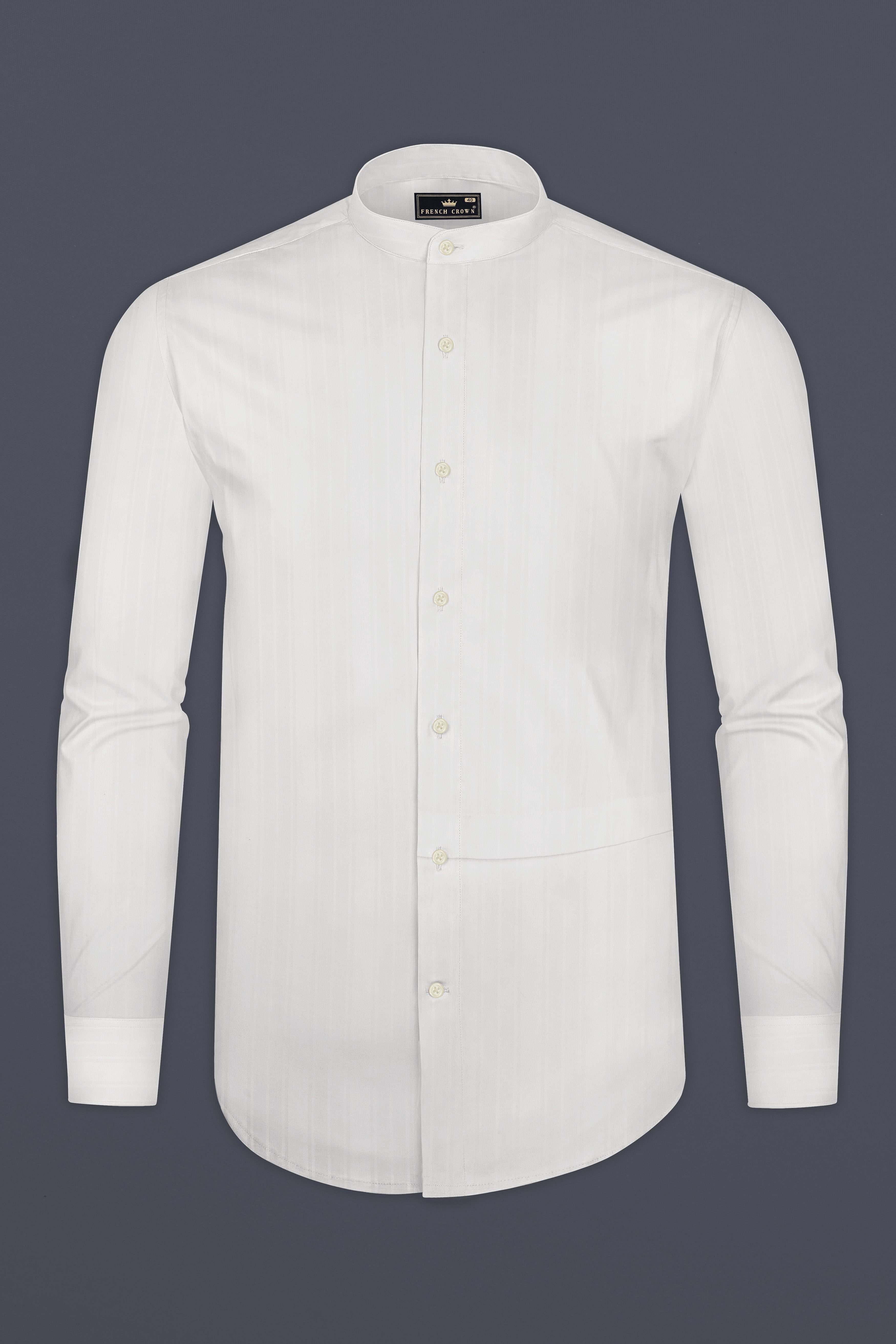 Ivory-Bright White Striped Dobby Textured Premium Giza Cotton Designer Casual Shirt
