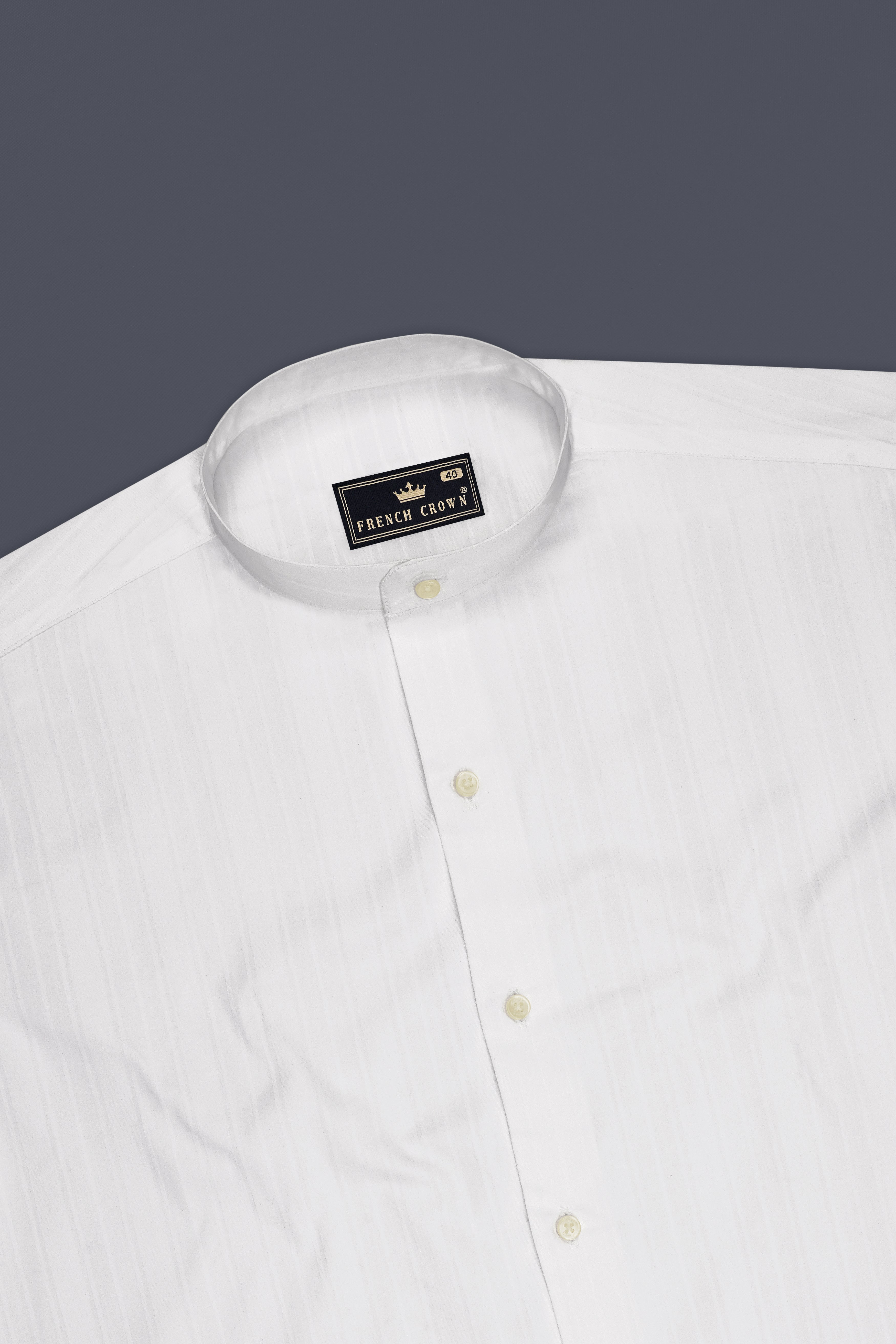 Ivory-Bright White Striped Dobby Textured Premium Giza Cotton Designer Casual Shirt