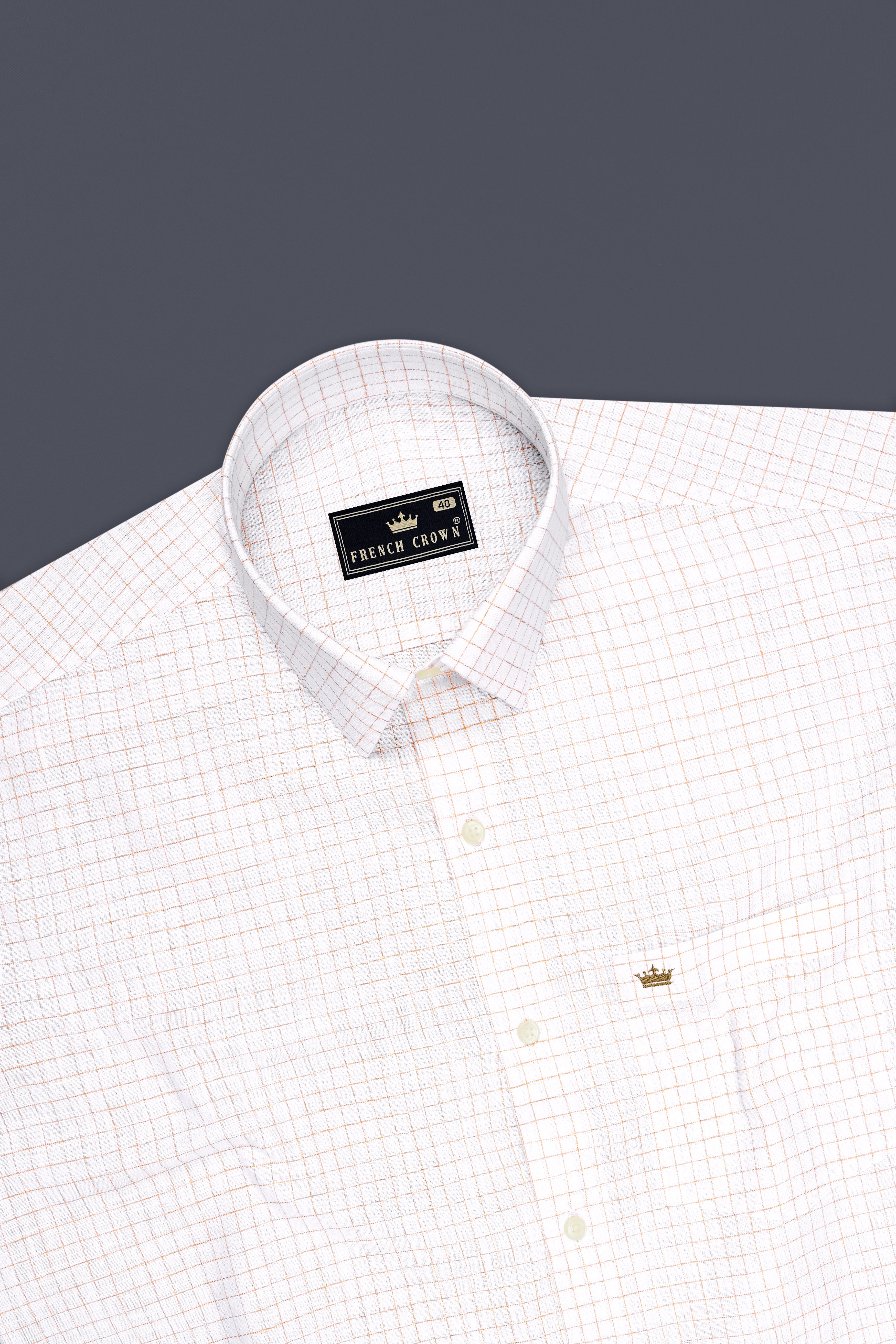 Bristol-Bright White And Tan Brown Windowpane Luxurious Linen Dress Shirt