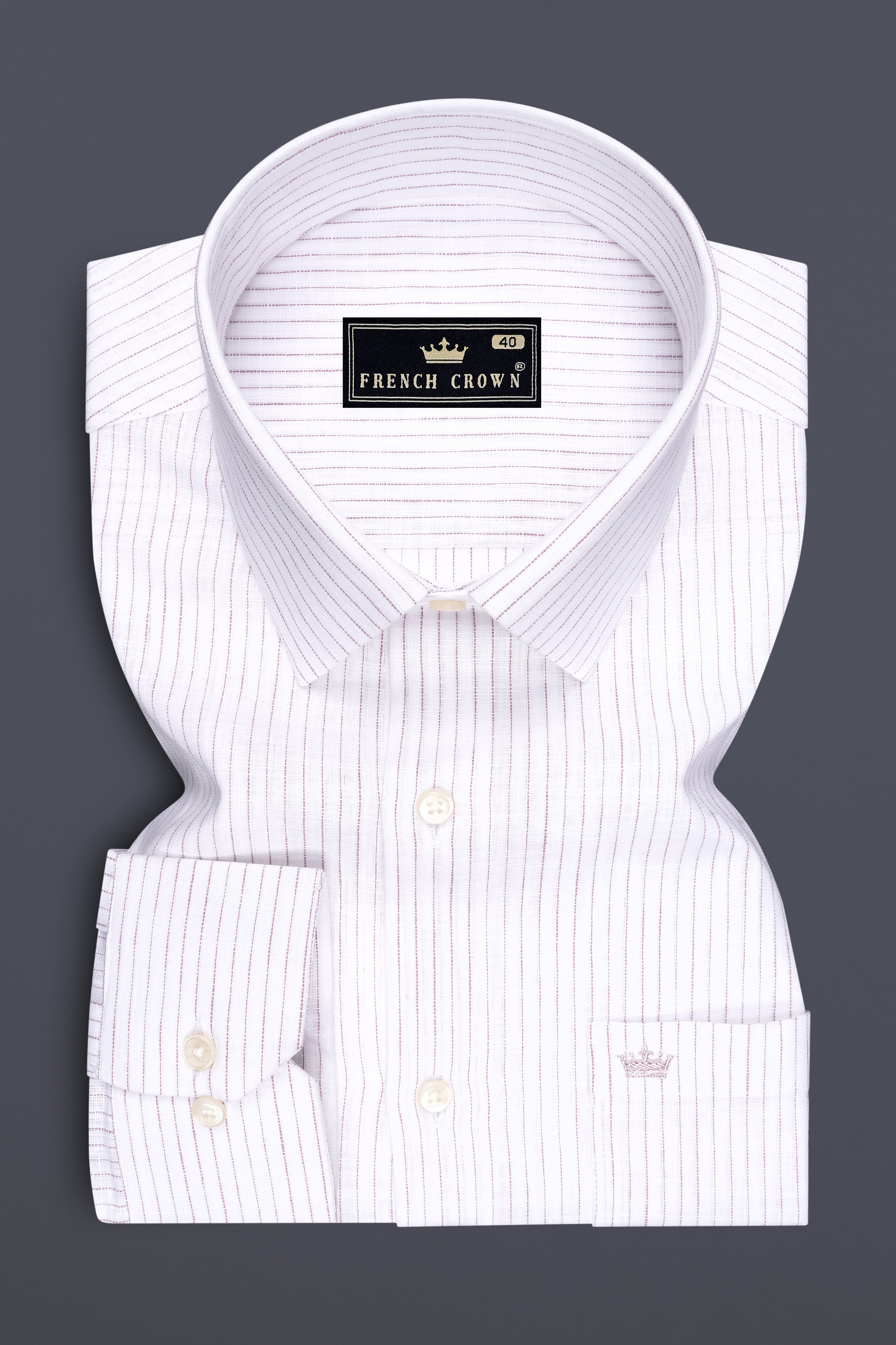 Zephyr-Bright White And Wisteria Pink Pin Striped Luxurious Linen Dress Shirt