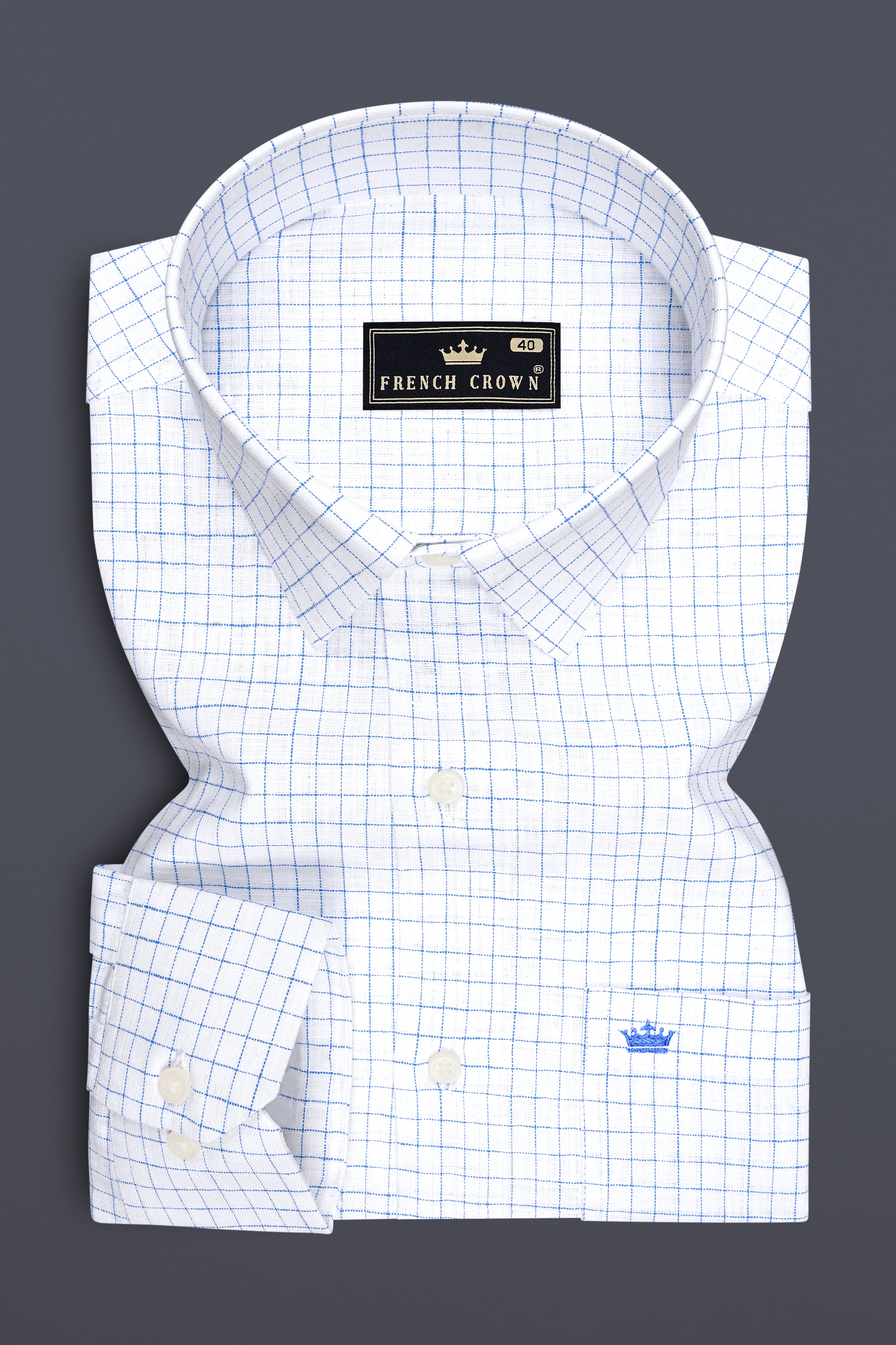 Breeze-Bright White And Tufts Blue Windowpane Luxurious Linen Dress Shirt
