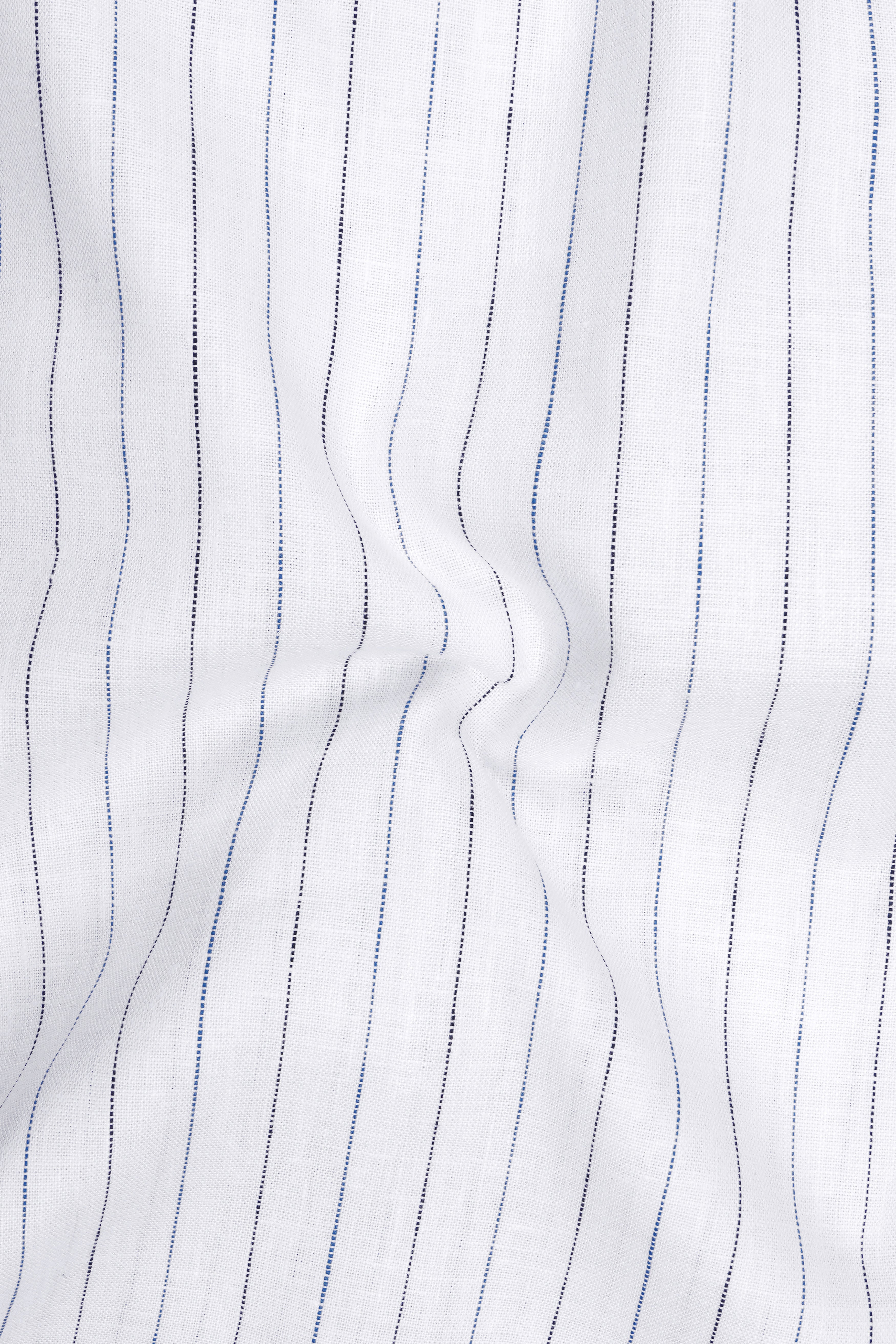Aero-Bright White And Pastel Blue Pin Striped 100% Pure Luxurious Linen Dress Shirt