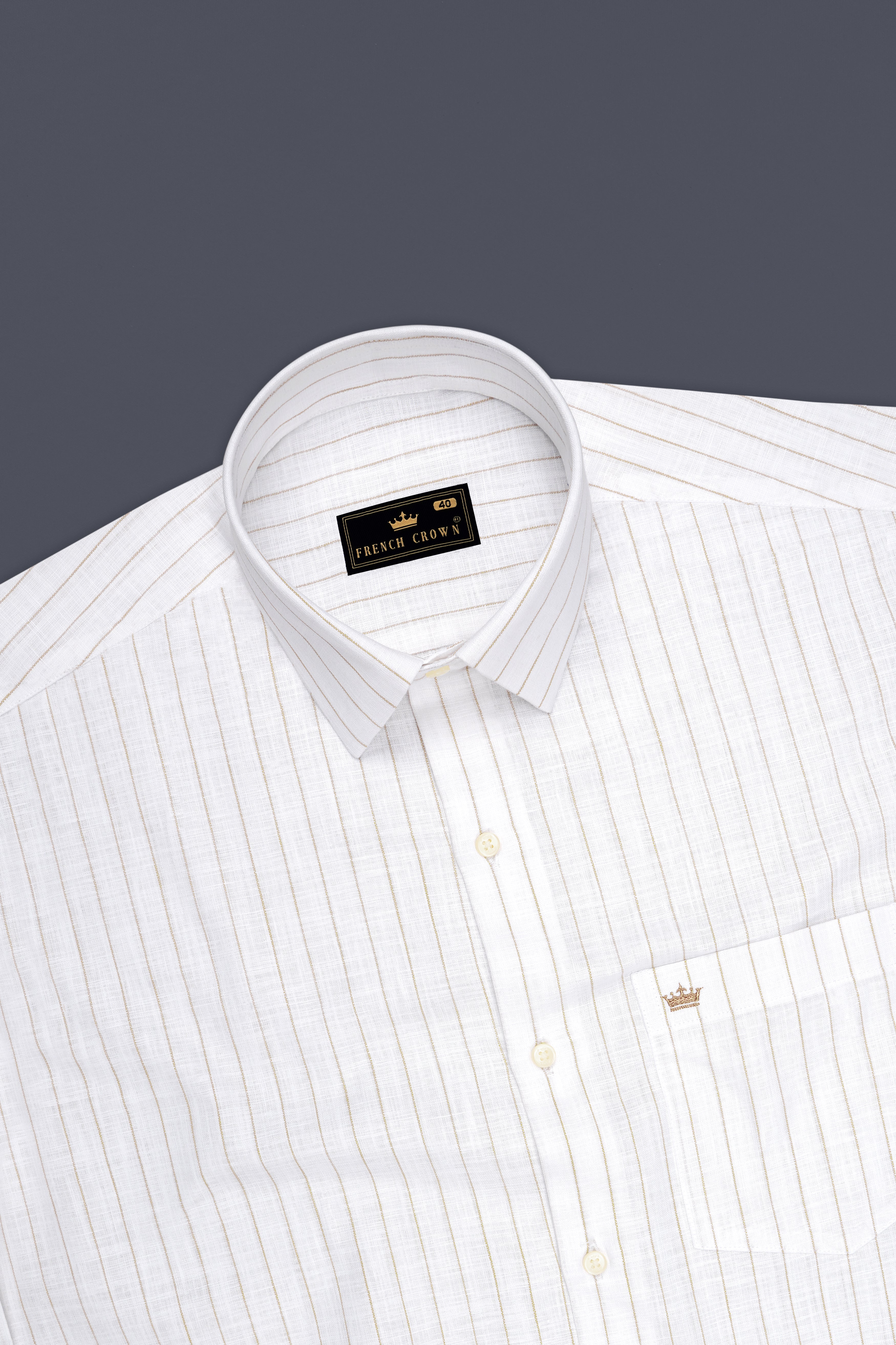 Marlow-Bright White And Sorrell Brown Pin Striped Luxurious Linen Dress Shirt