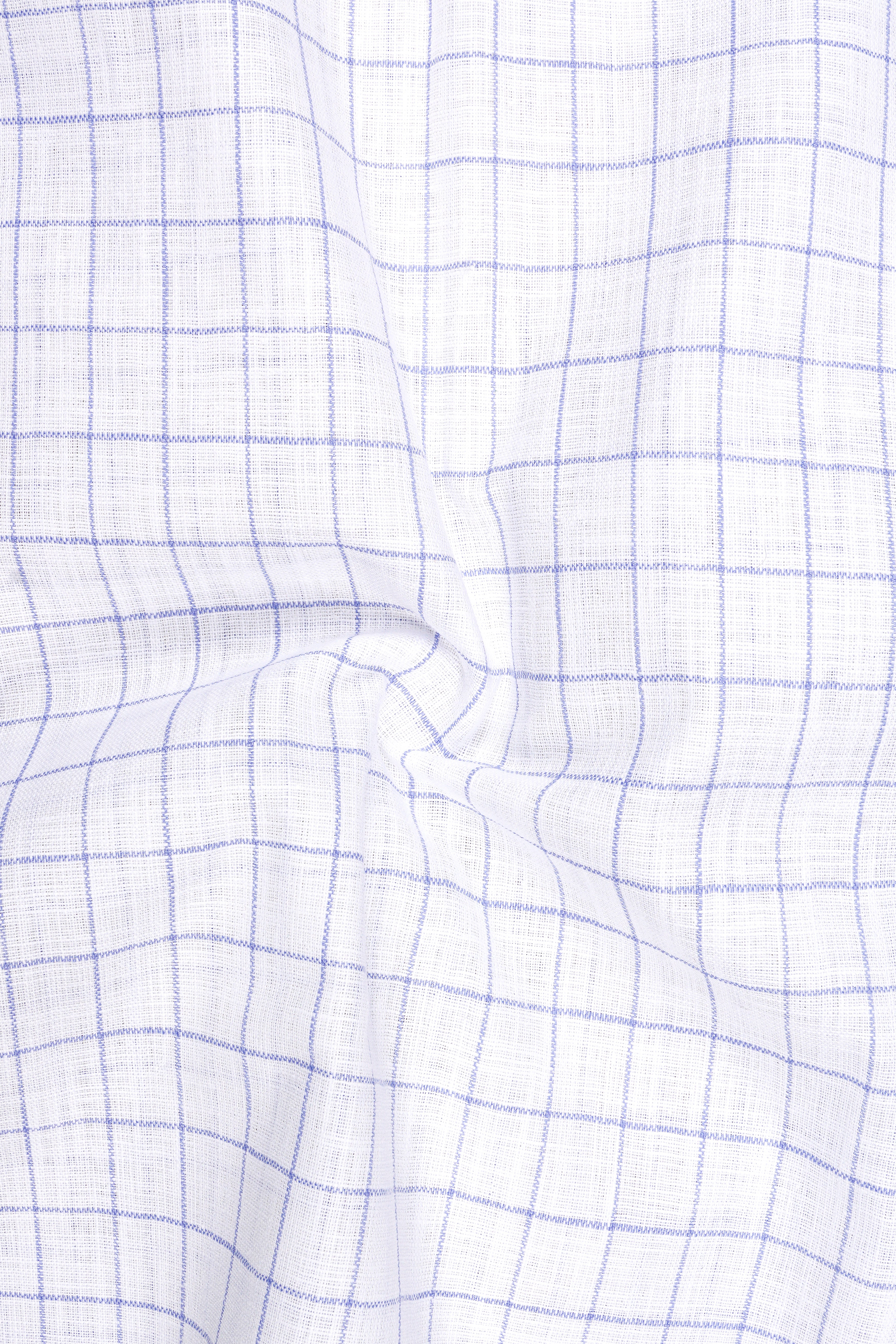 Verve-Bright White And Carolina Blue Windowpane 100% Pure Luxurious Linen Dress Shirt