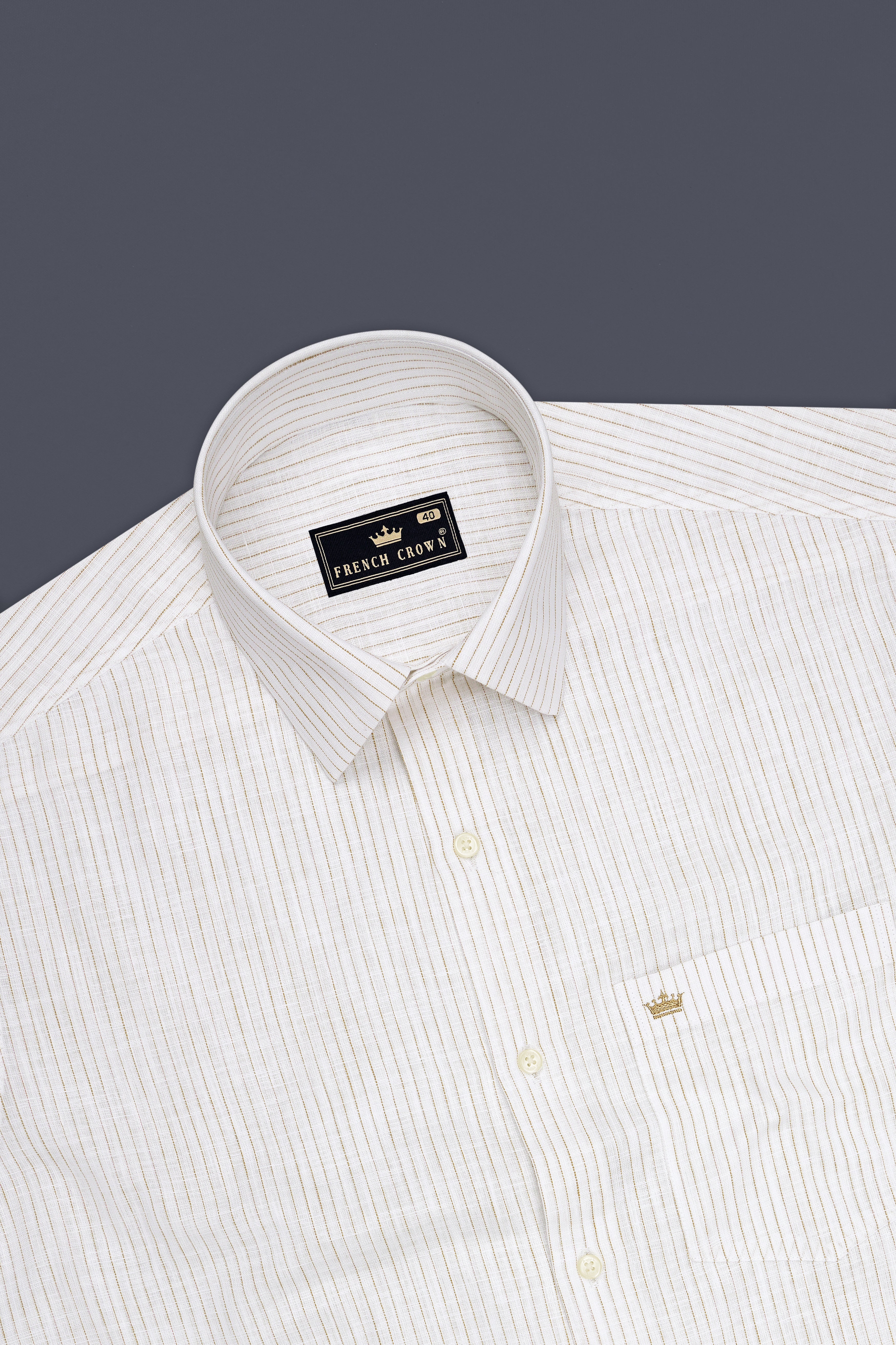 Oasis-Bright White And Sandy Brown Pin Striped Luxurious Linen Dress Shirt