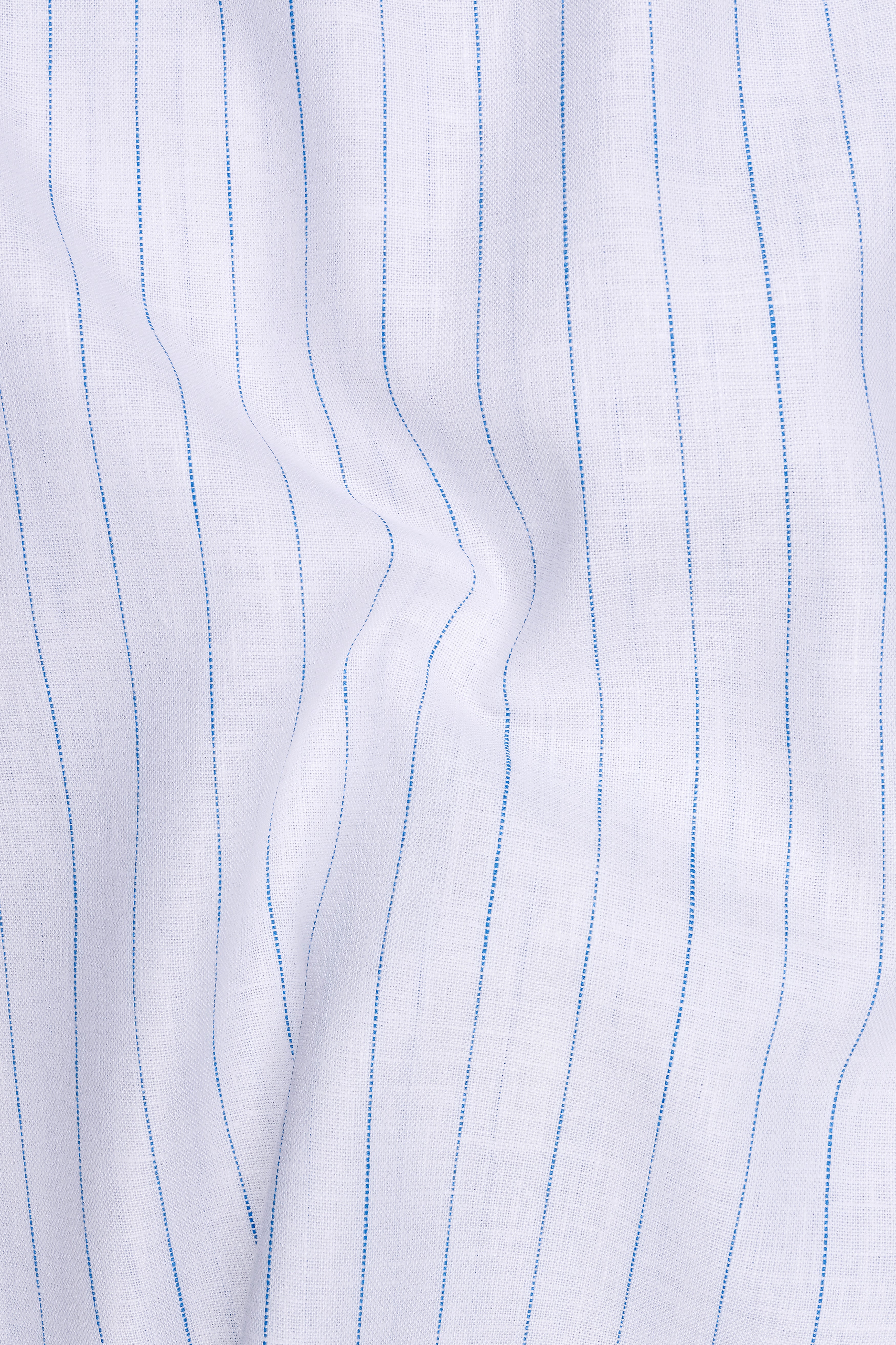 Nautica-Bright White And Mariner Blue Pin Striped 100% Pure Luxurious Linen Dress Shirt