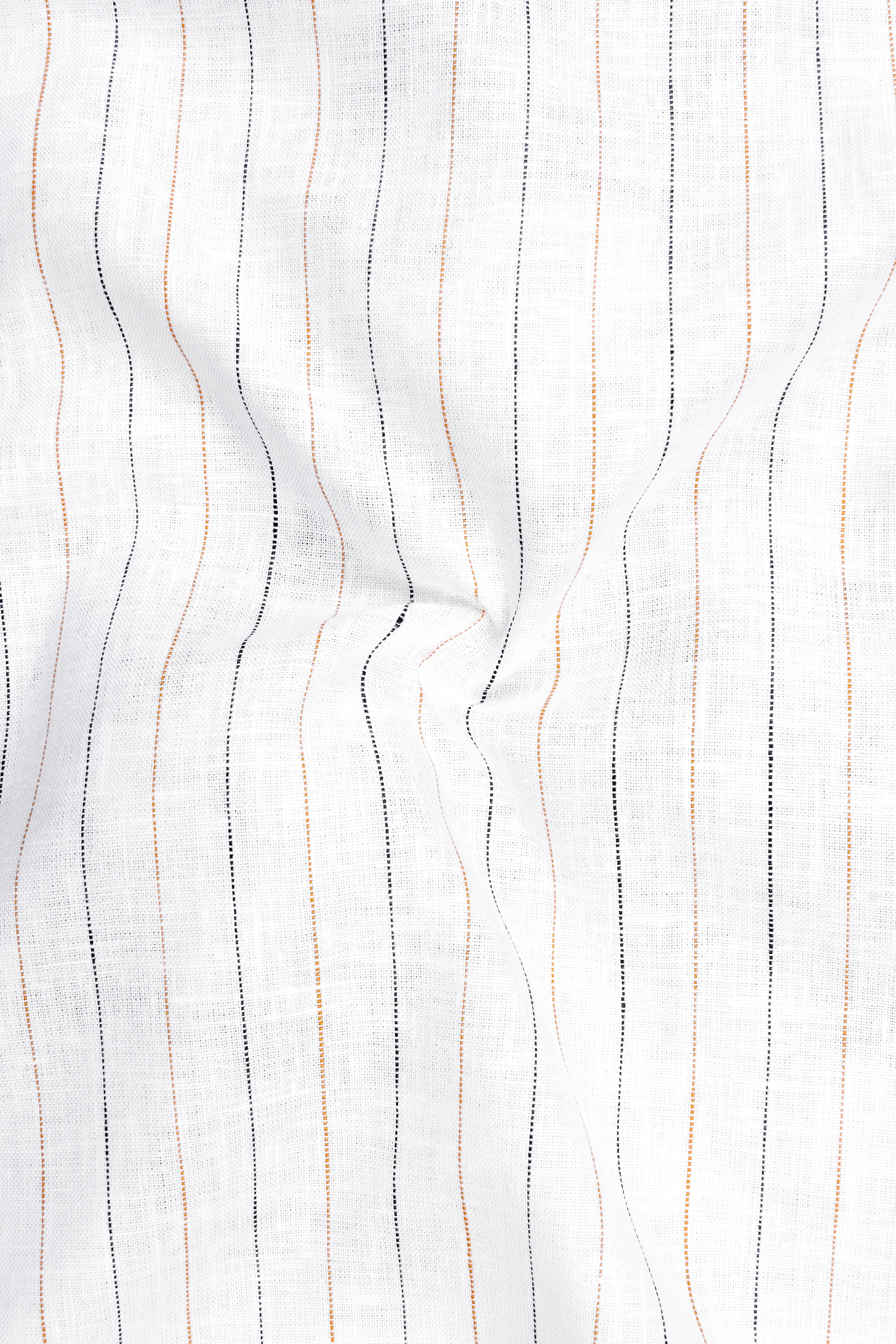 Ignite-Bright White And Fuel Orange Pin Striped Pure Luxurious Linen Dress Shirt