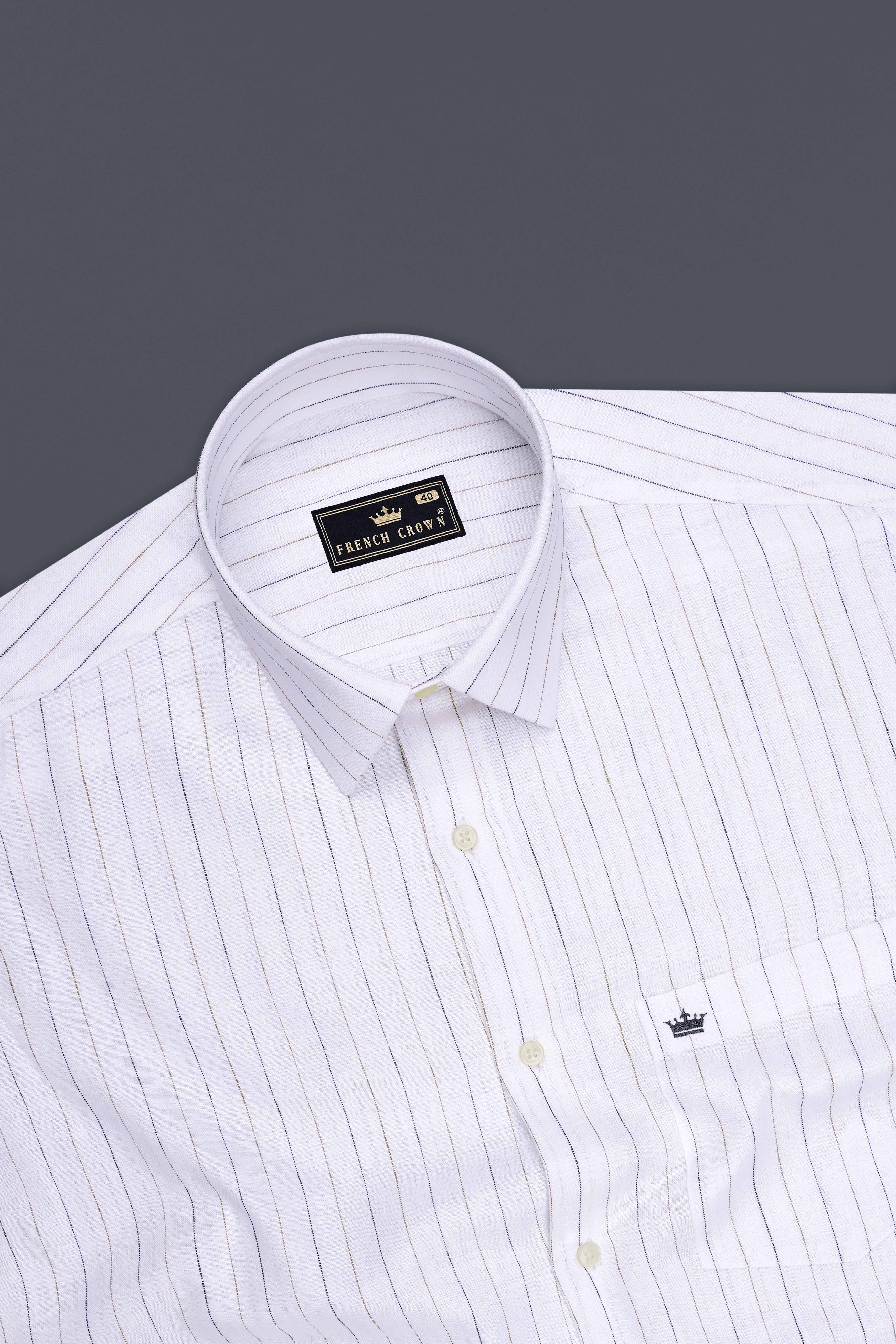 Solace-Bright White And Sandrift Brown Pin Striped 100% Pure Luxurious Linen Dress Shirt