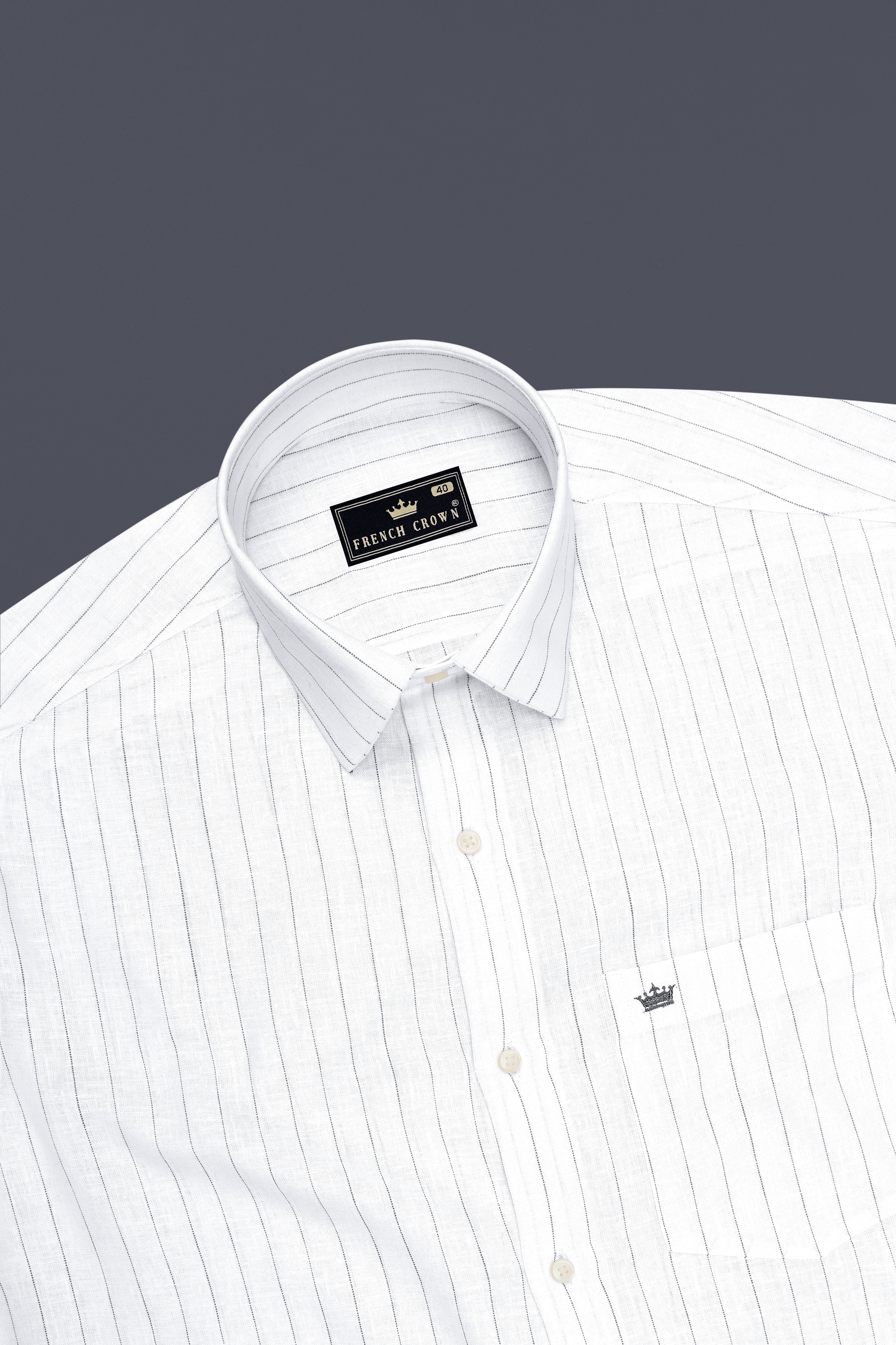 Verve-Bright White And lronside Pin Striped 100% Pure Luxurious Linen Dress Shirt
